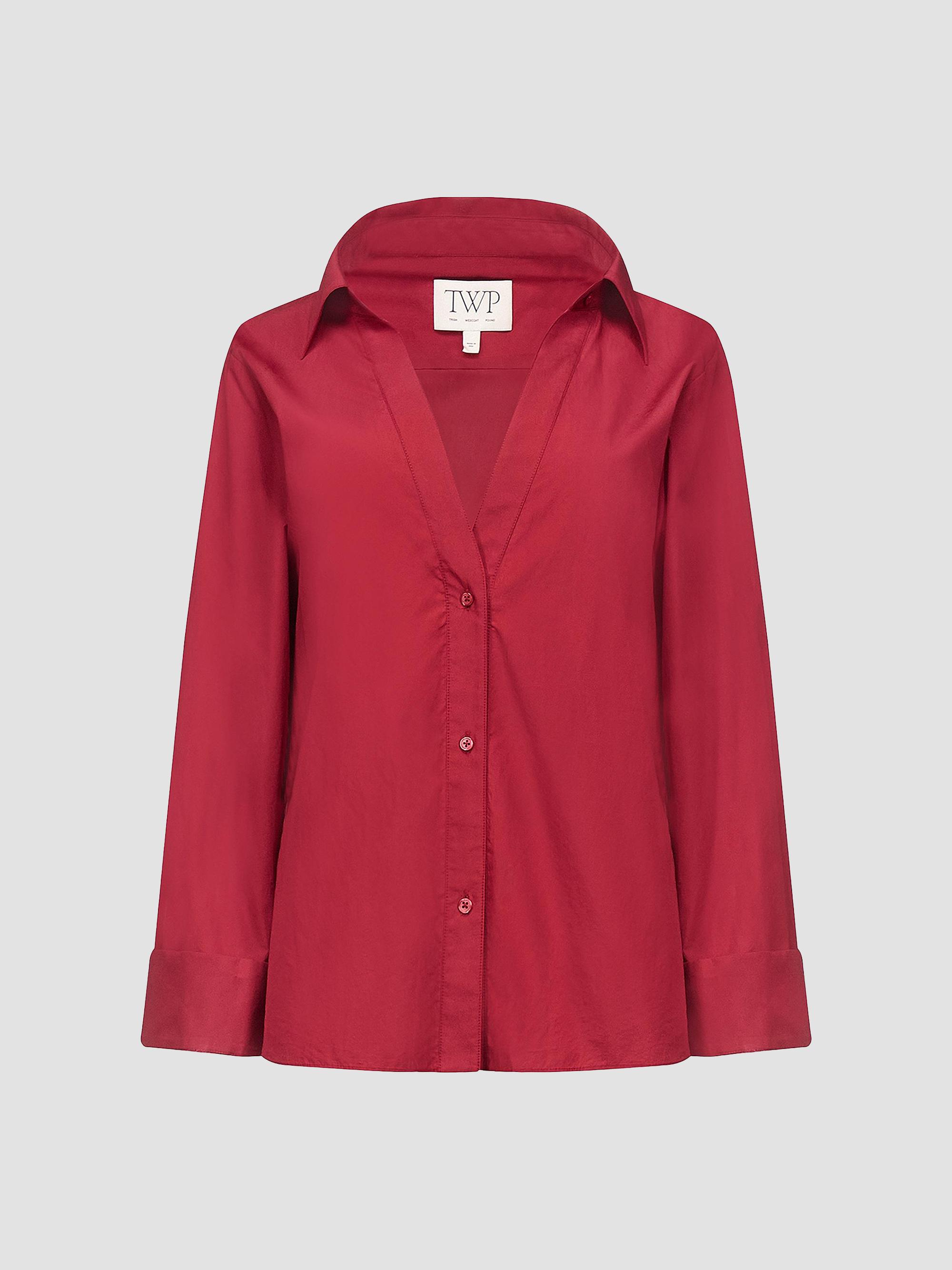 TWP Women's Deep V-Neck Relaxed Shirt - Karanda Red | Thumbnail 7
