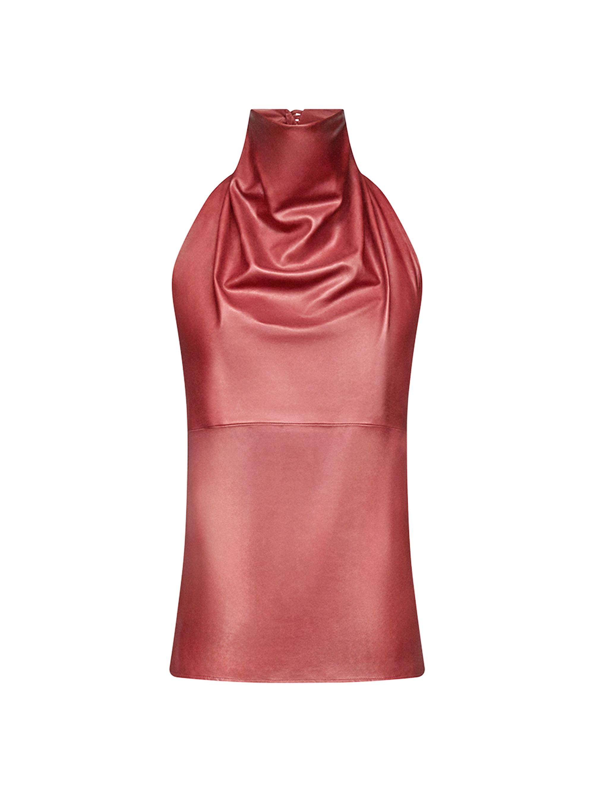 TWP Women's Friday Night Leather Halterneck Top - Karanda Red | Thumbnail 5
