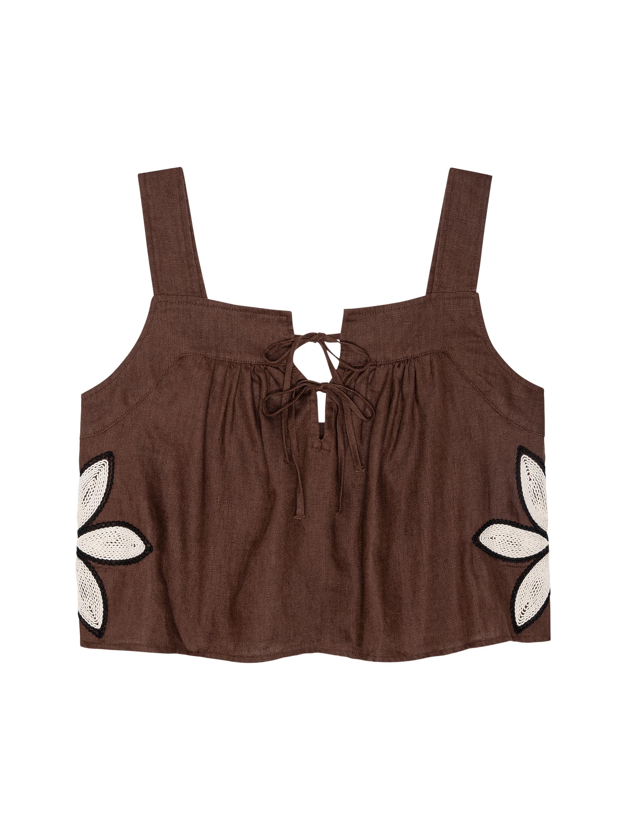 Rails Women's Calais Crochet Flower Linen Top - Cocoa Floral Embroidery