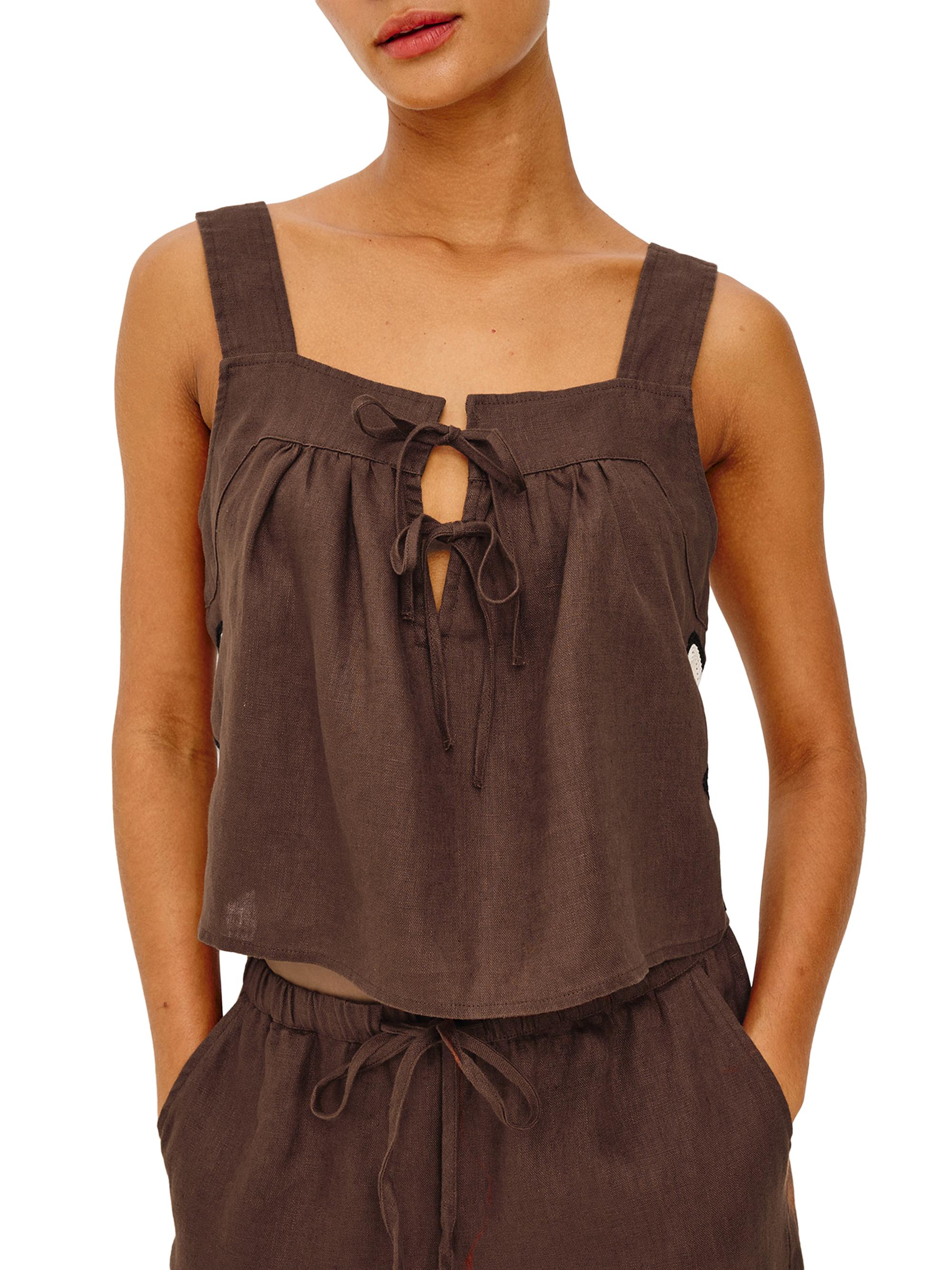 Rails Women's Calais Crochet Flower Linen Top - Cocoa Floral Embroidery | Thumbnail 3