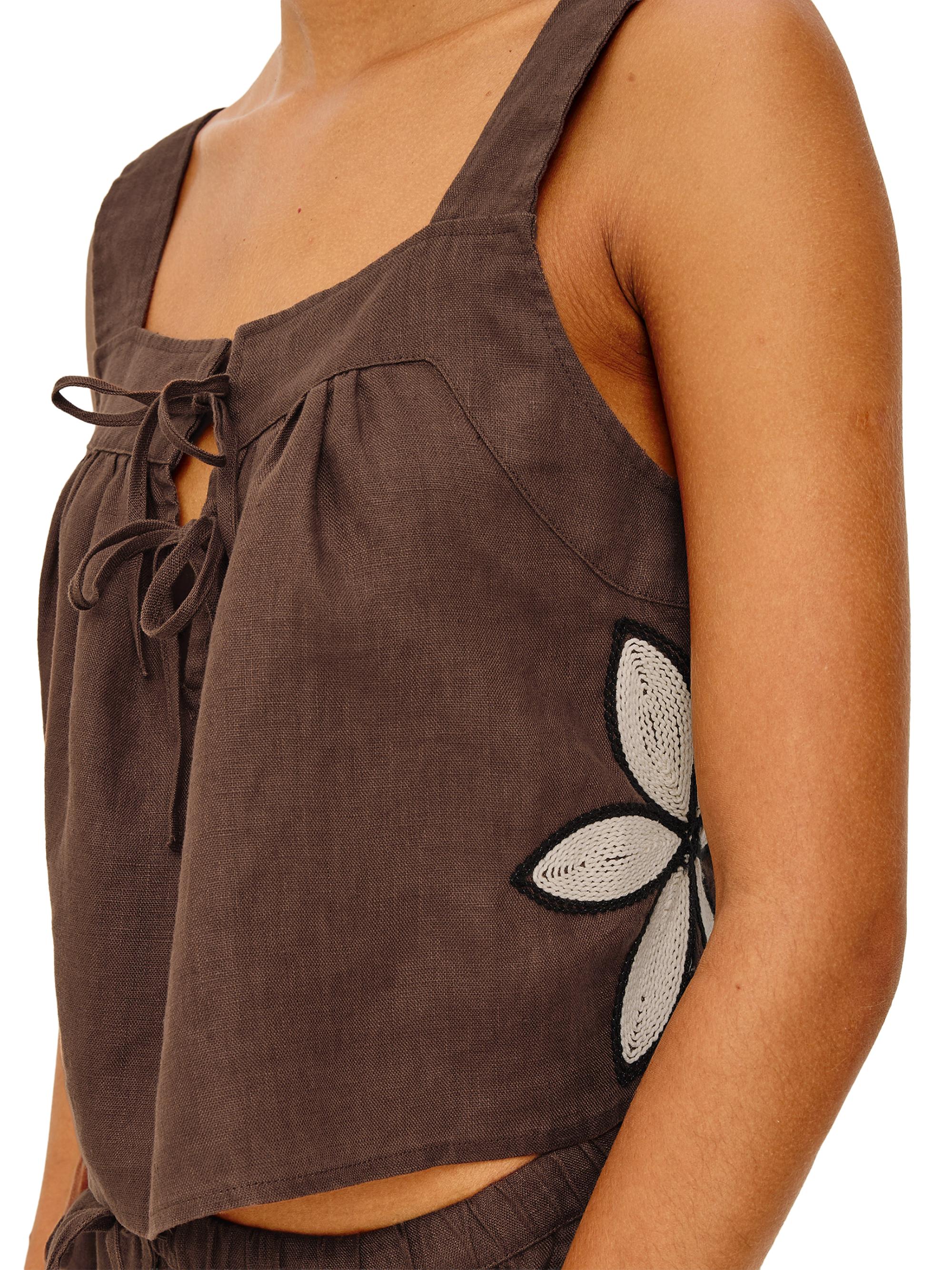 Rails Women's Calais Crochet Flower Linen Top - Cocoa Floral Embroidery | Thumbnail 5