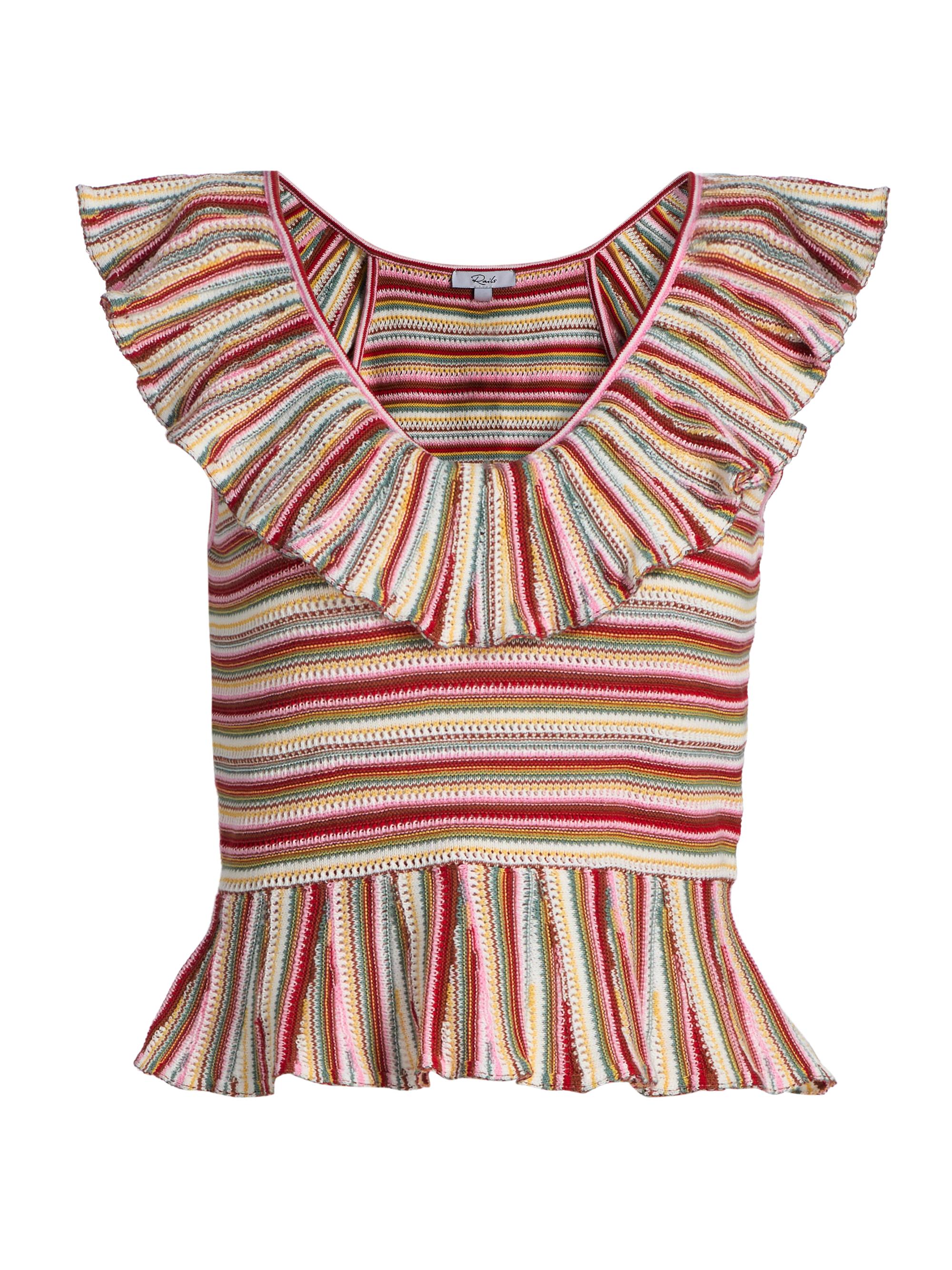 Rails Women's Carmelita Havana Striped Ruffled Cotton Peplum Top - Havana Stripe