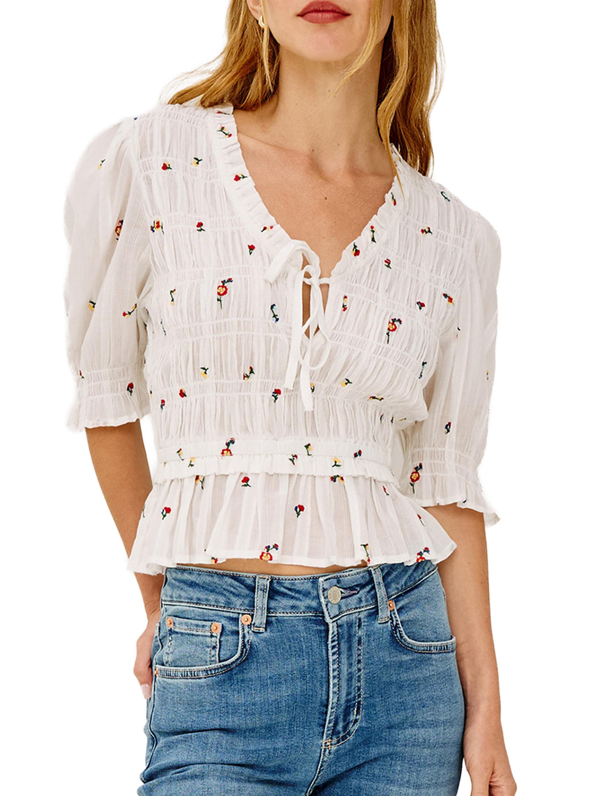 Rails Women's Fontaine Floral-Embroidered Cotton Top - White Wildflowers