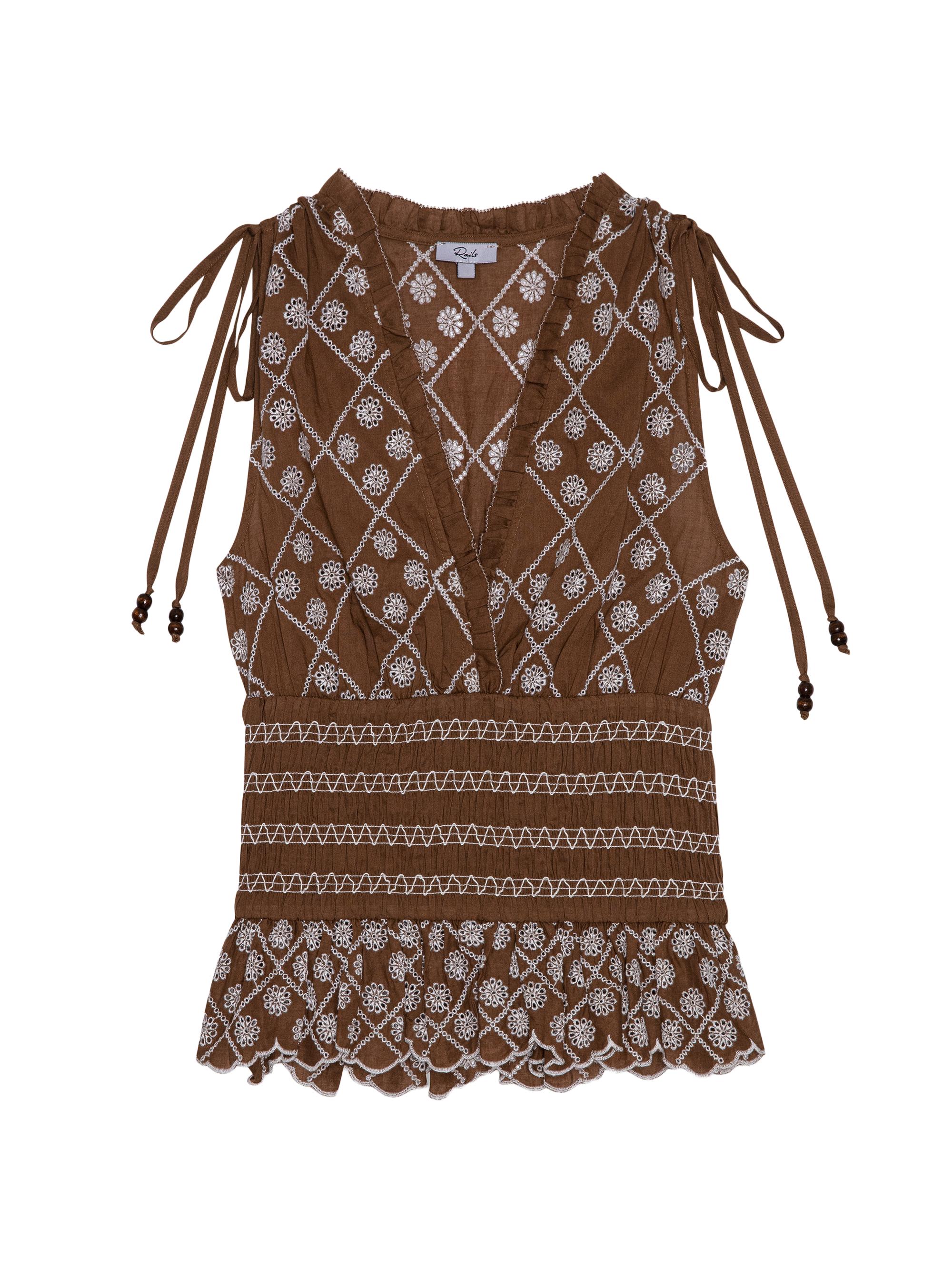 Rails Women's Rizzo Eyelet Cotton Top - Cocoa Daisy Embroidery