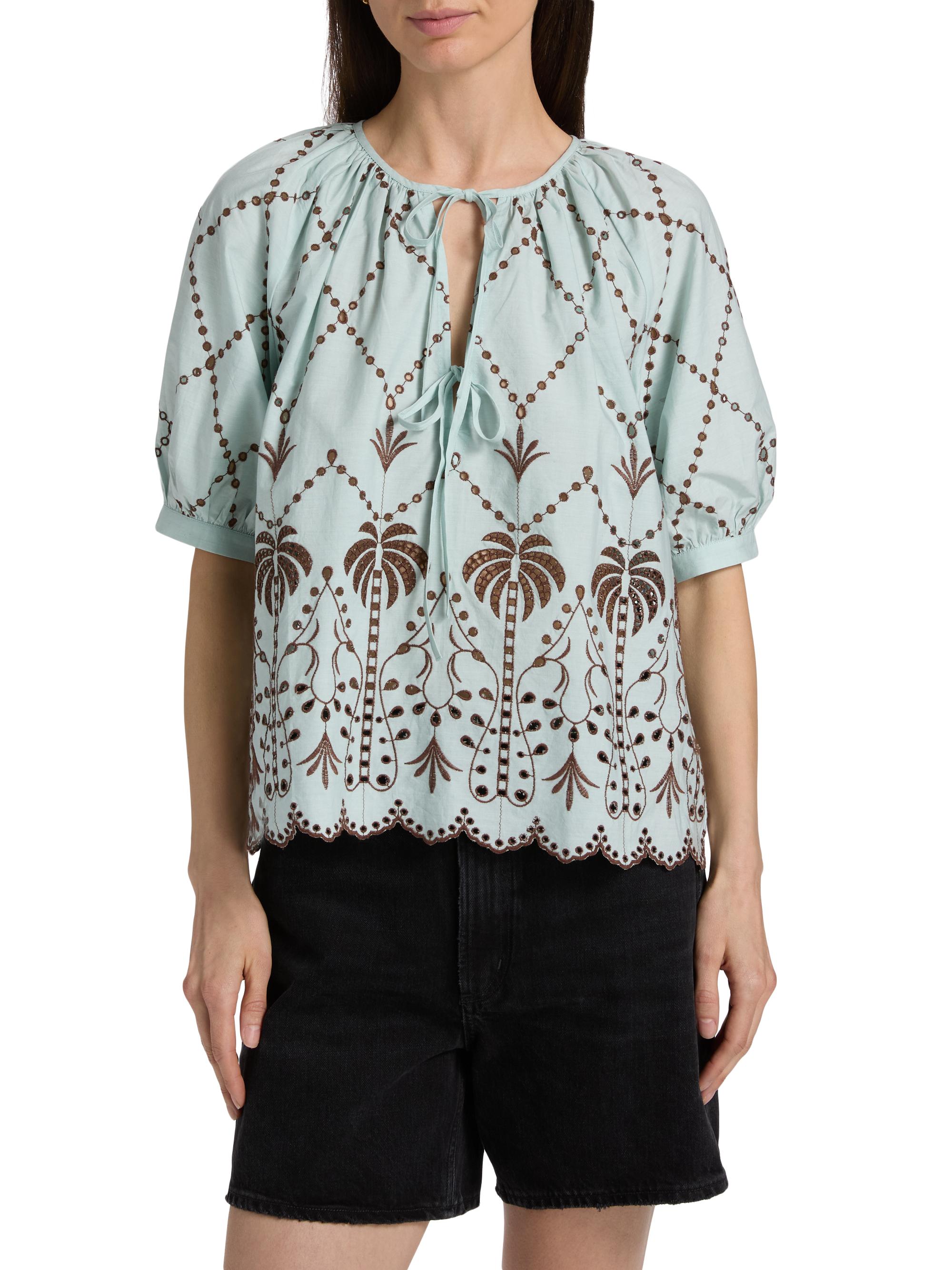 Rails Women's Catalene Embroidered Cotton Top - Ocean Palms Embroidery | Thumbnail 3