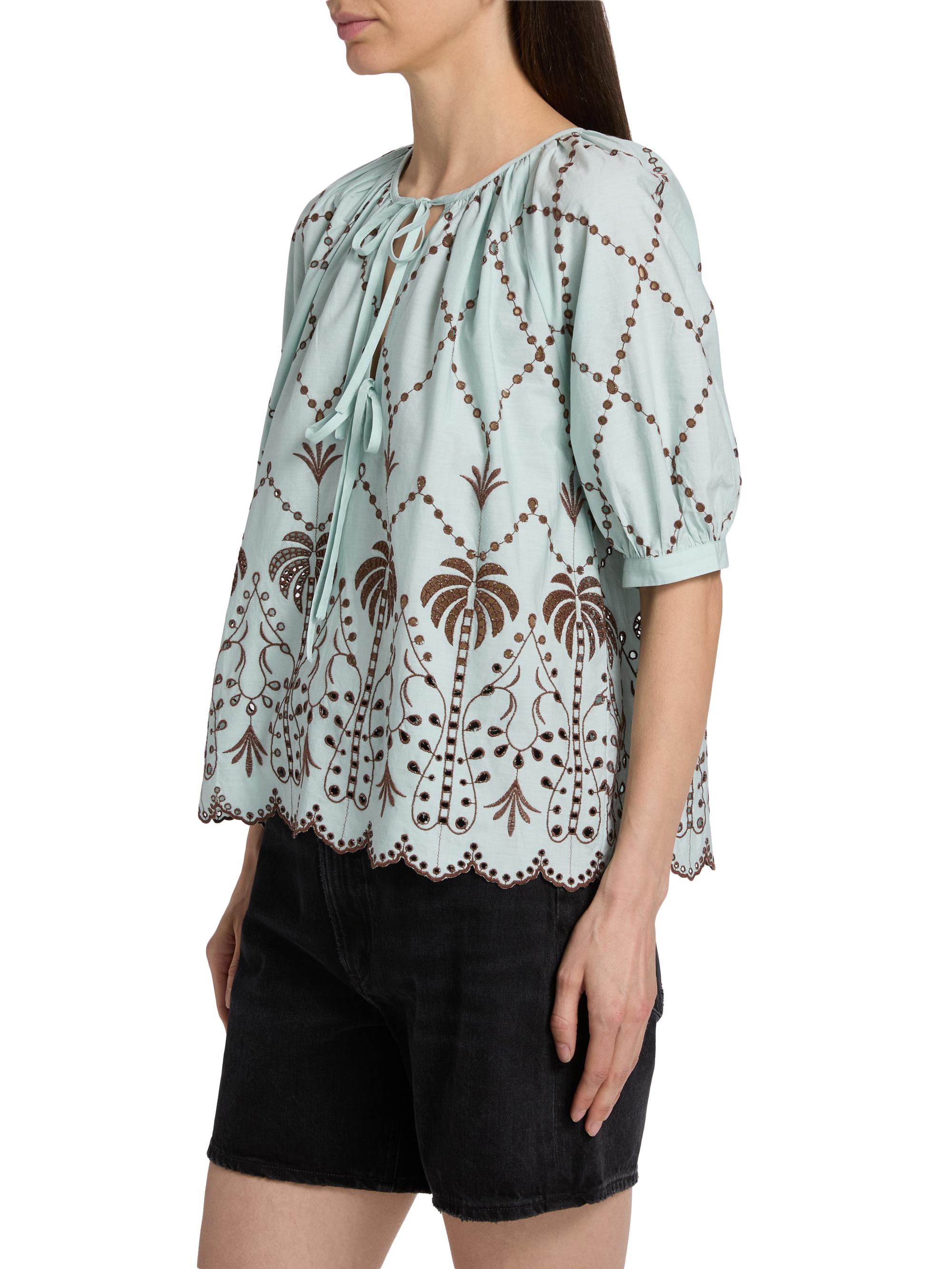 Rails Women's Catalene Embroidered Cotton Top - Ocean Palms Embroidery | Thumbnail 4