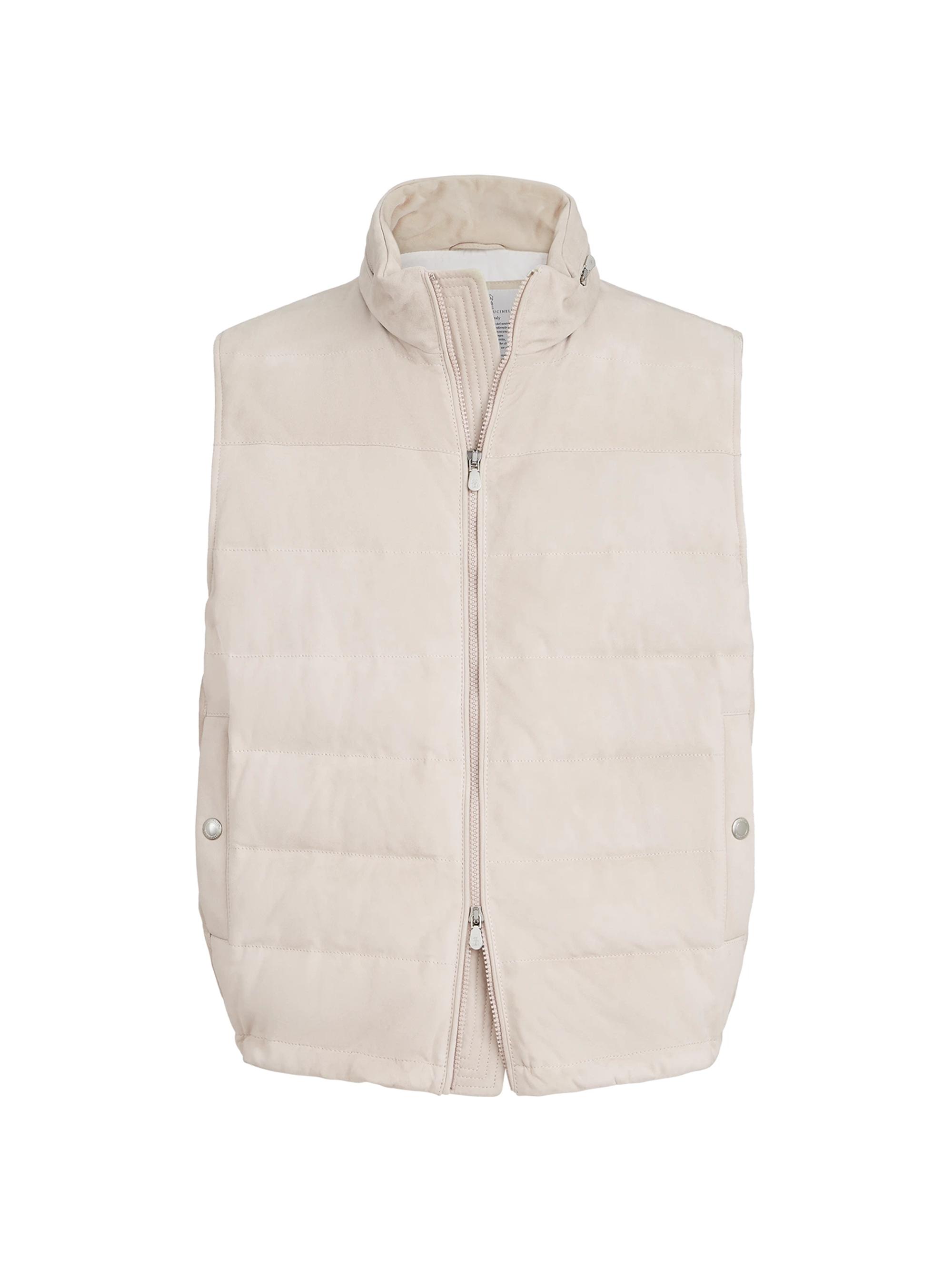 Brunello Cucinelli Men's Suede Down Vest with Packable Hood - Light Brown | Thumbnail 7
