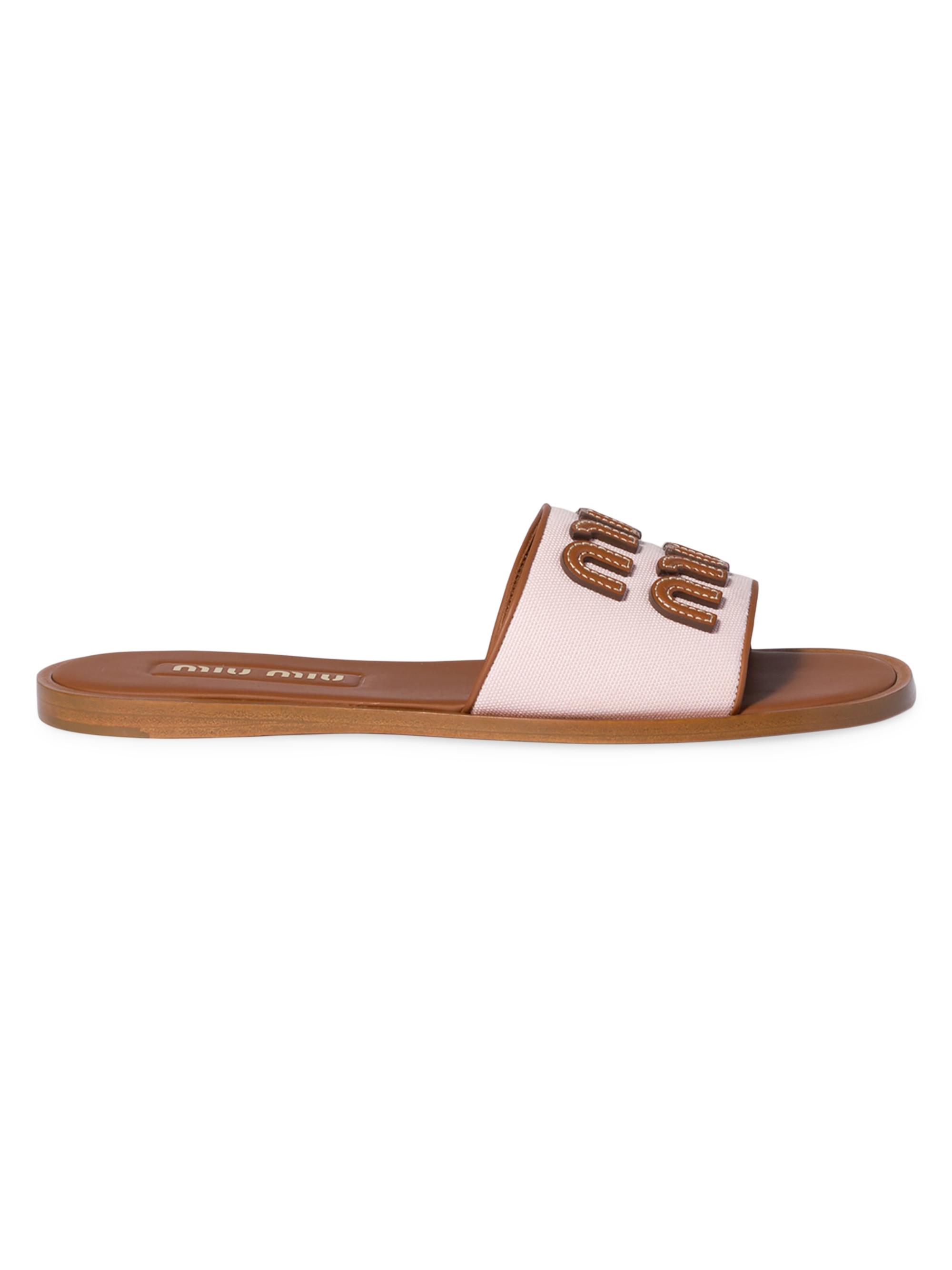 Miu Miu Women's Canvas and Leather Slides - Pink