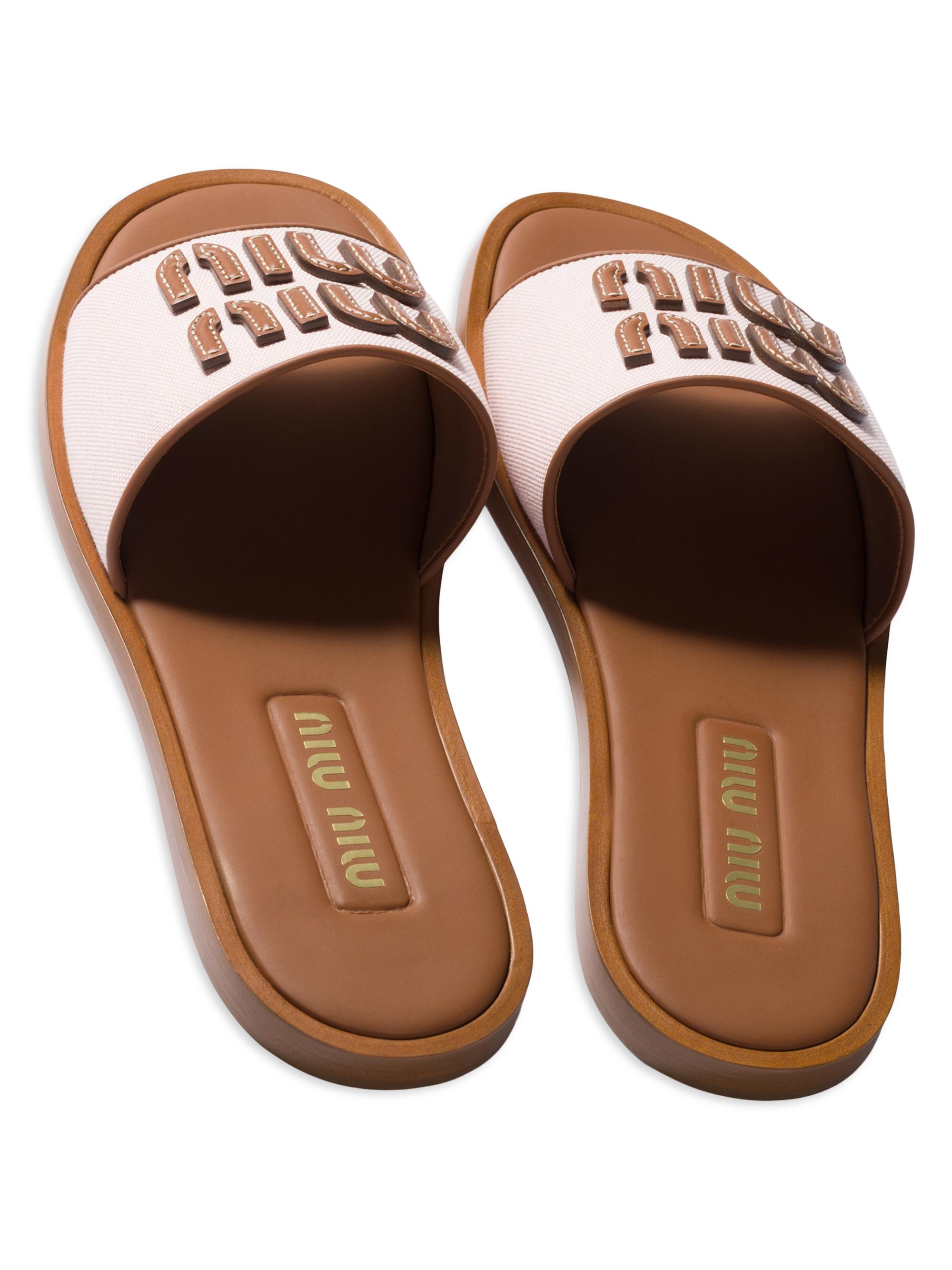 Miu Miu Canvas and Leather Slides | Saks Fifth Avenue