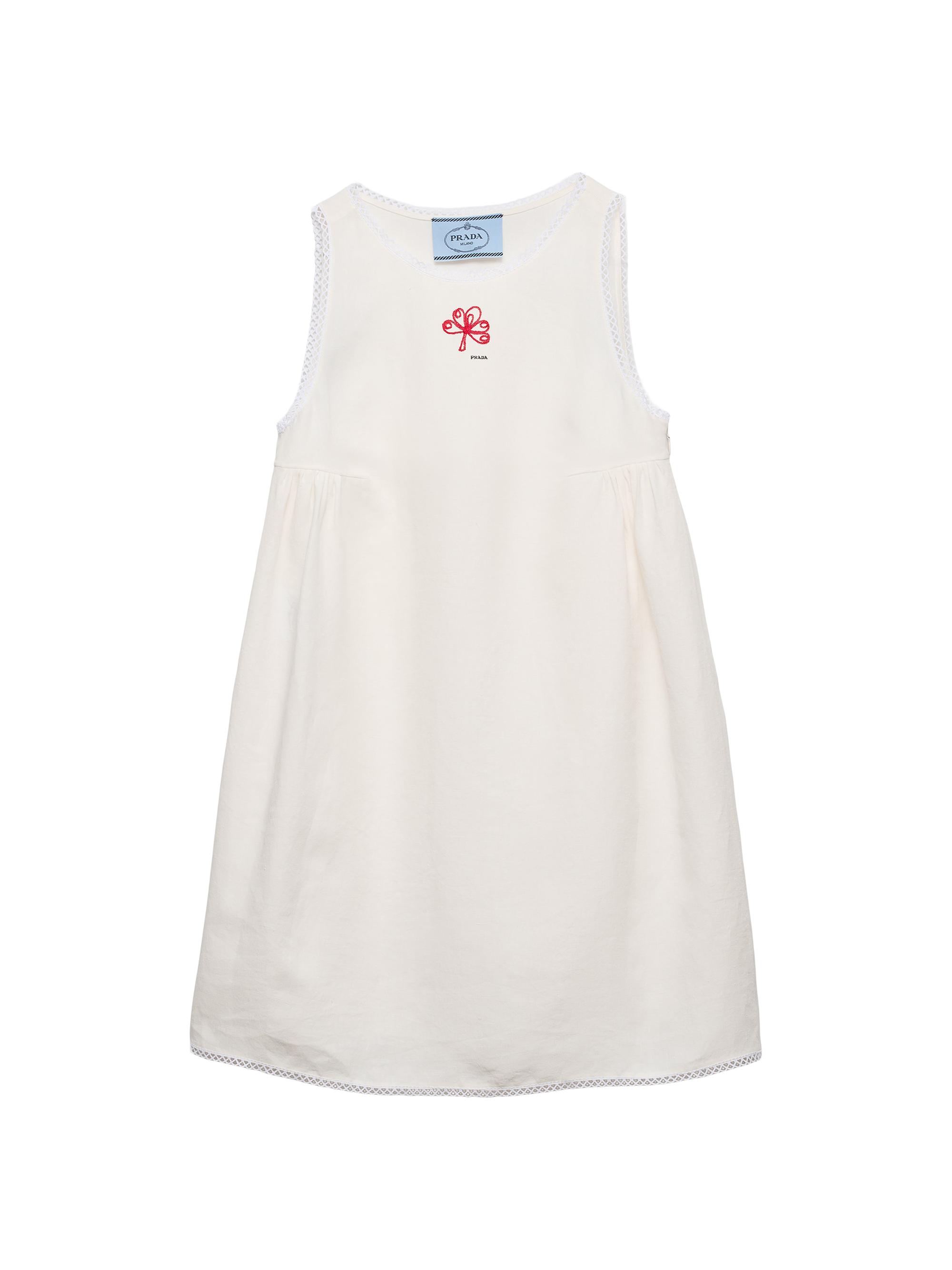 Embroidered Slubbed Canvas Mini-Dress