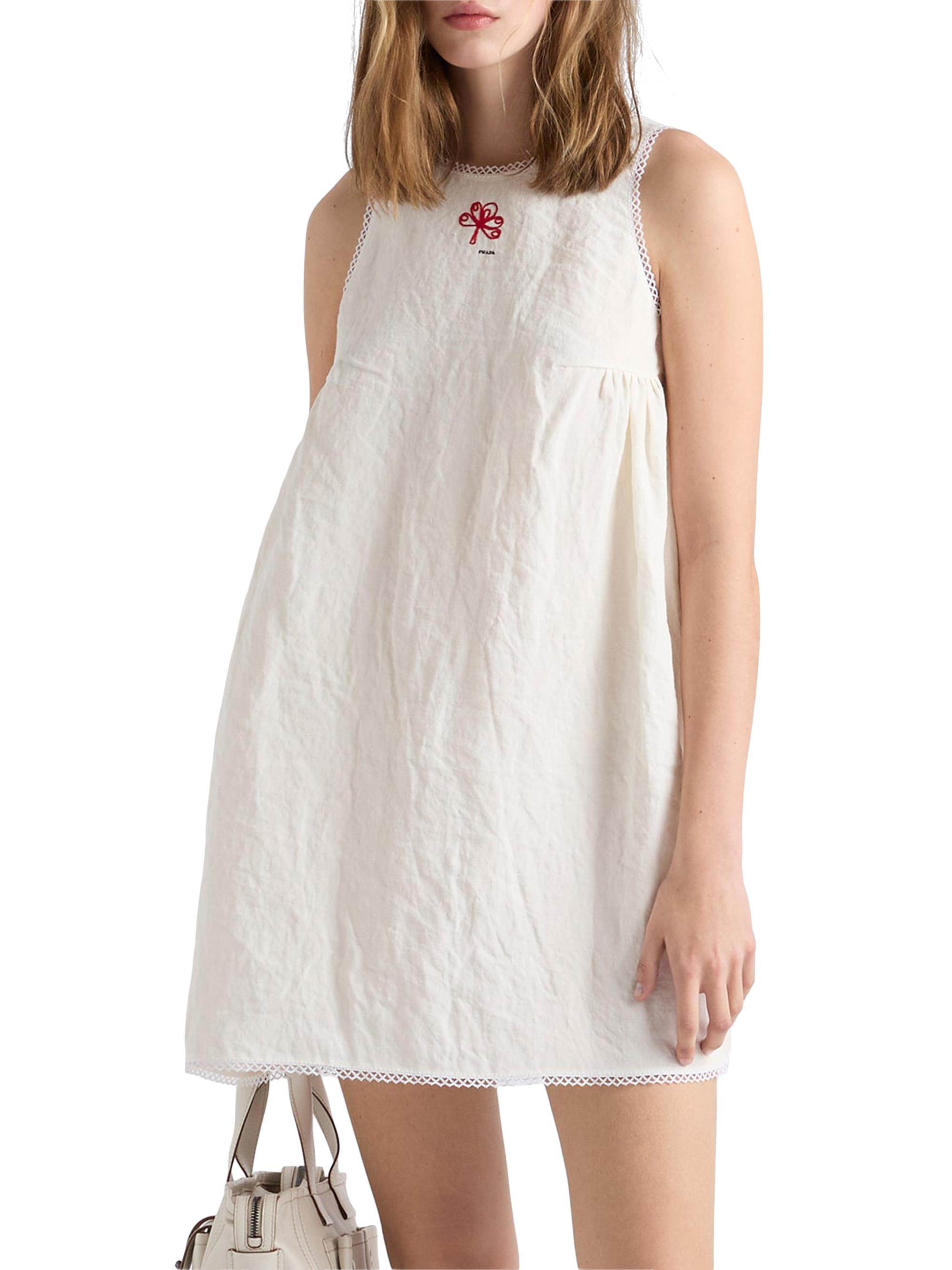 Prada Embroidered Slubbed Canvas Mini-Dress | Saks Fifth Avenue