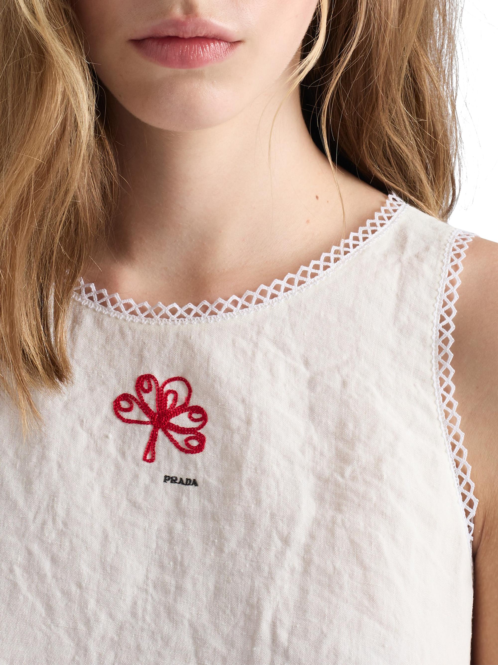 Prada Embroidered Slubbed Canvas Mini-Dress | Saks Fifth Avenue