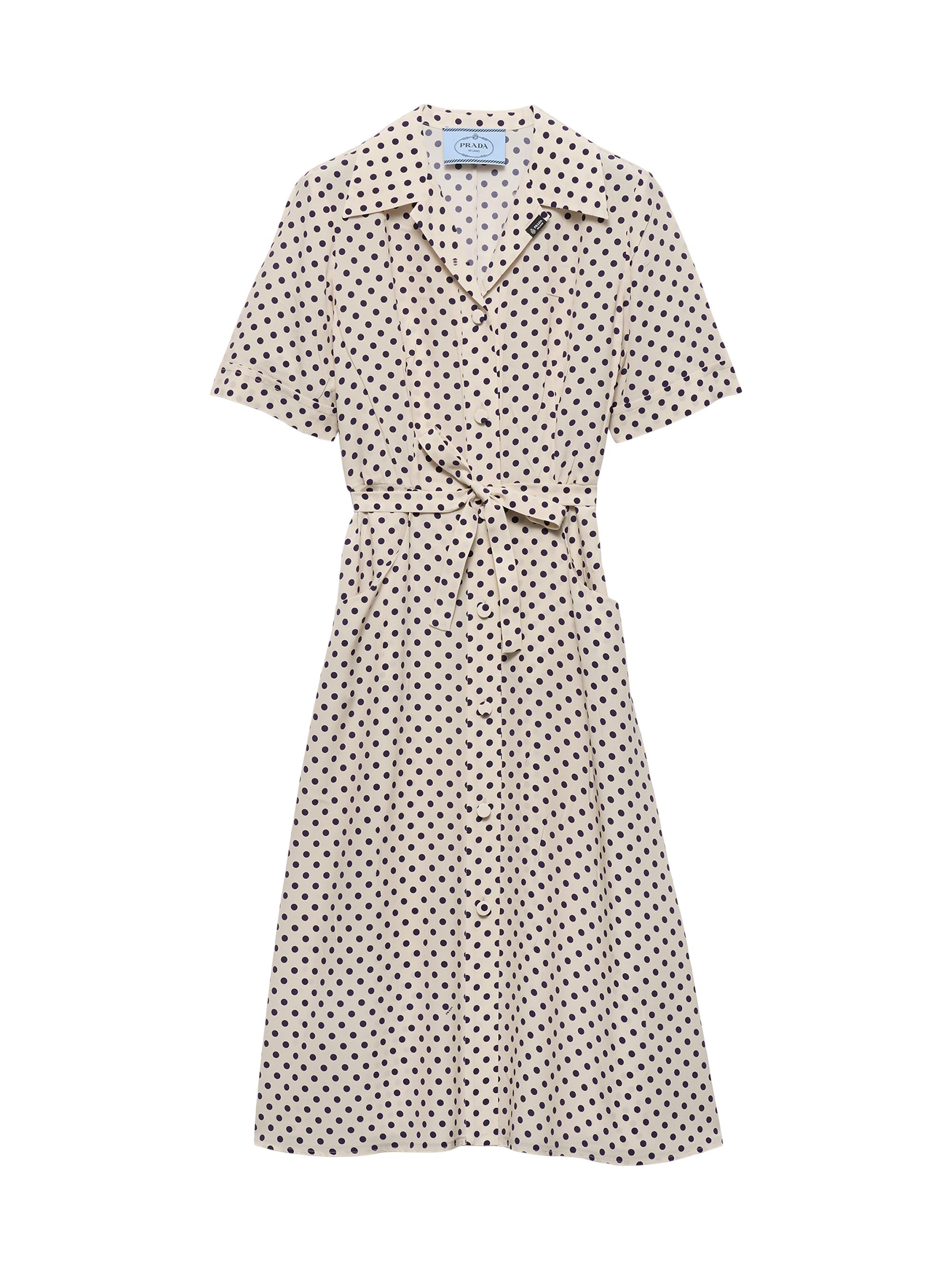 Polka-Dot Print Marocain Shirt Dress