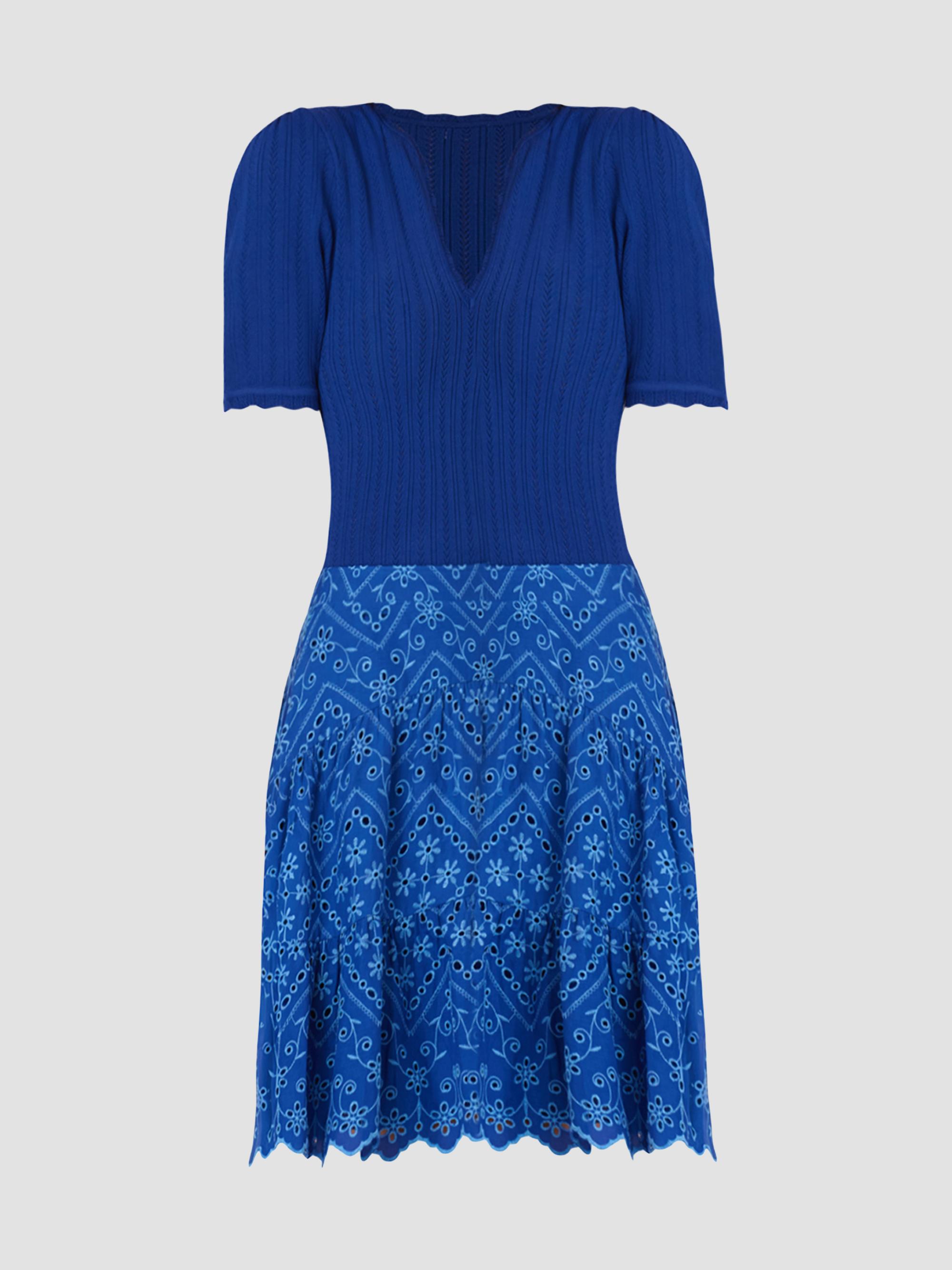 Shoshanna Women's Fallon Eyelet Mixed-Media Mini Dress - Blue Marina