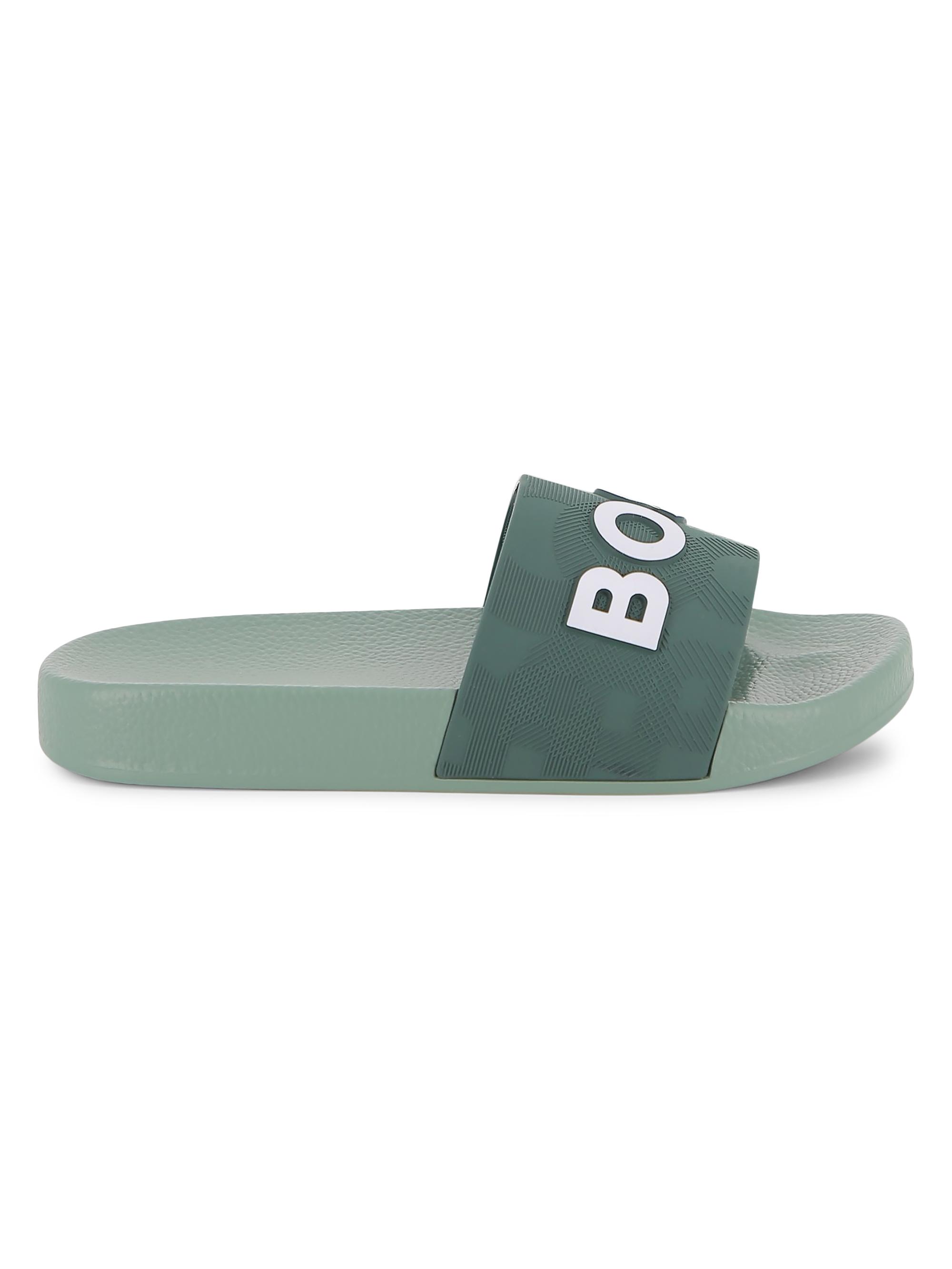 BOSS Boy's Logo Slide Sandals - Stone Pine 11.5 (Child)
