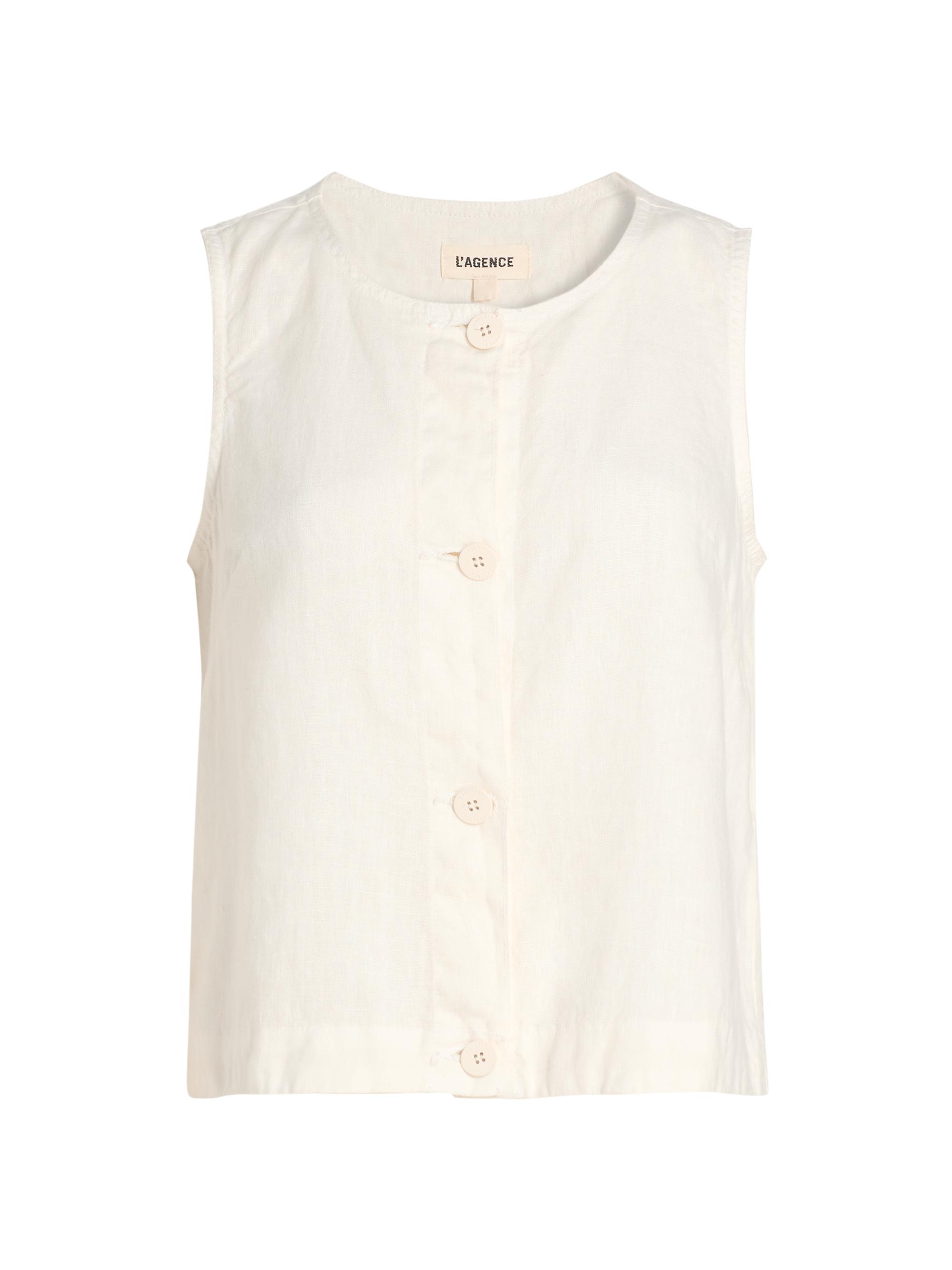 L'AGENCE Women's Foster Linen A-Line Button-Front Top - Vintage White | Thumbnail 8