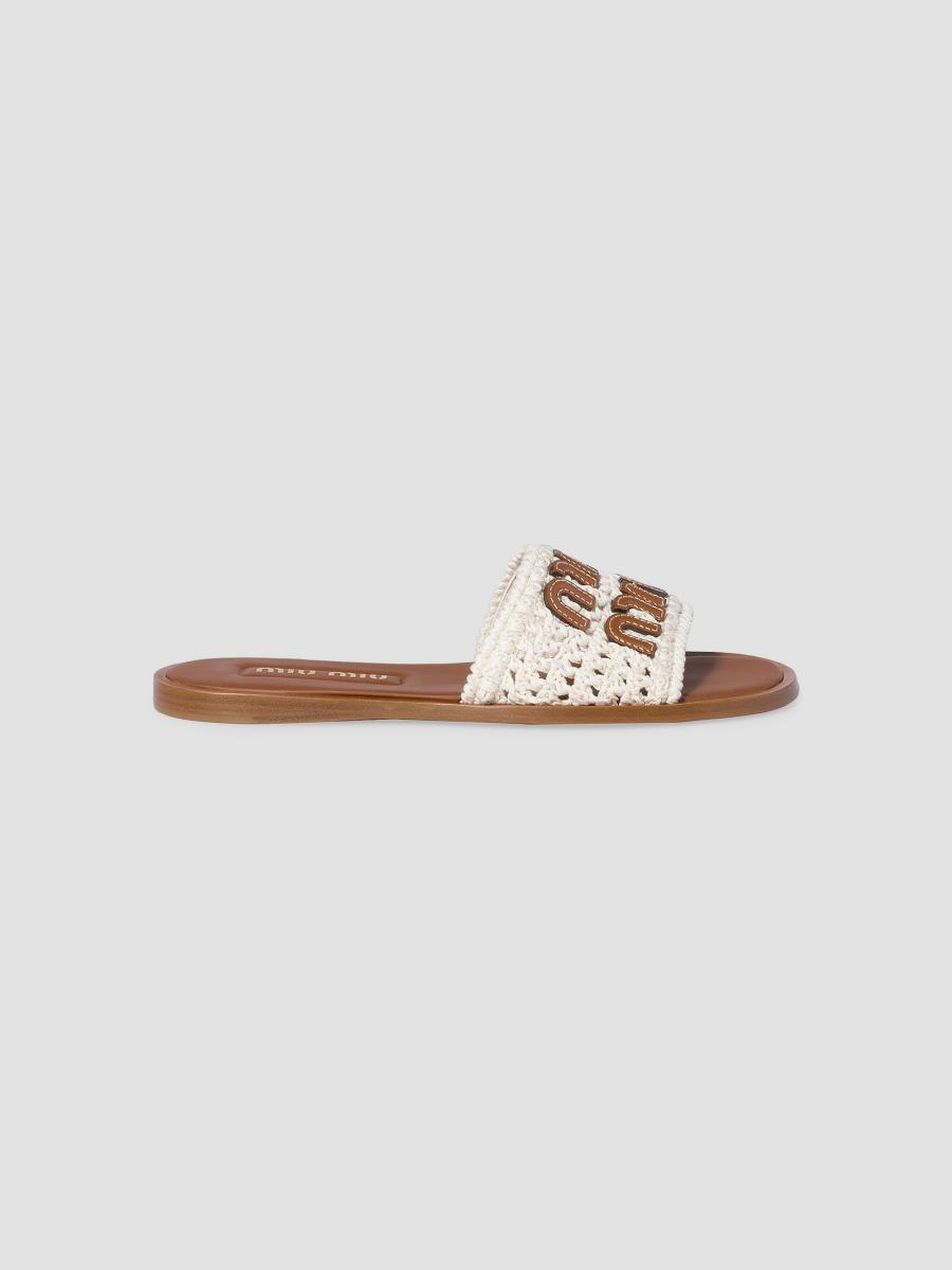 Miu Miu Crochet and Leather Flat Slides | Saks Fifth Avenue
