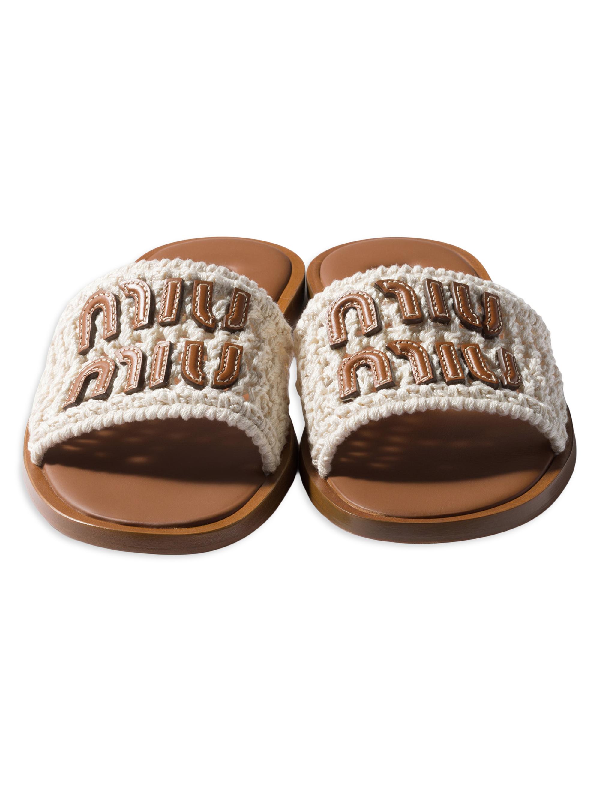 Miu Miu Crochet and Leather Flat Slides | Saks Fifth Avenue