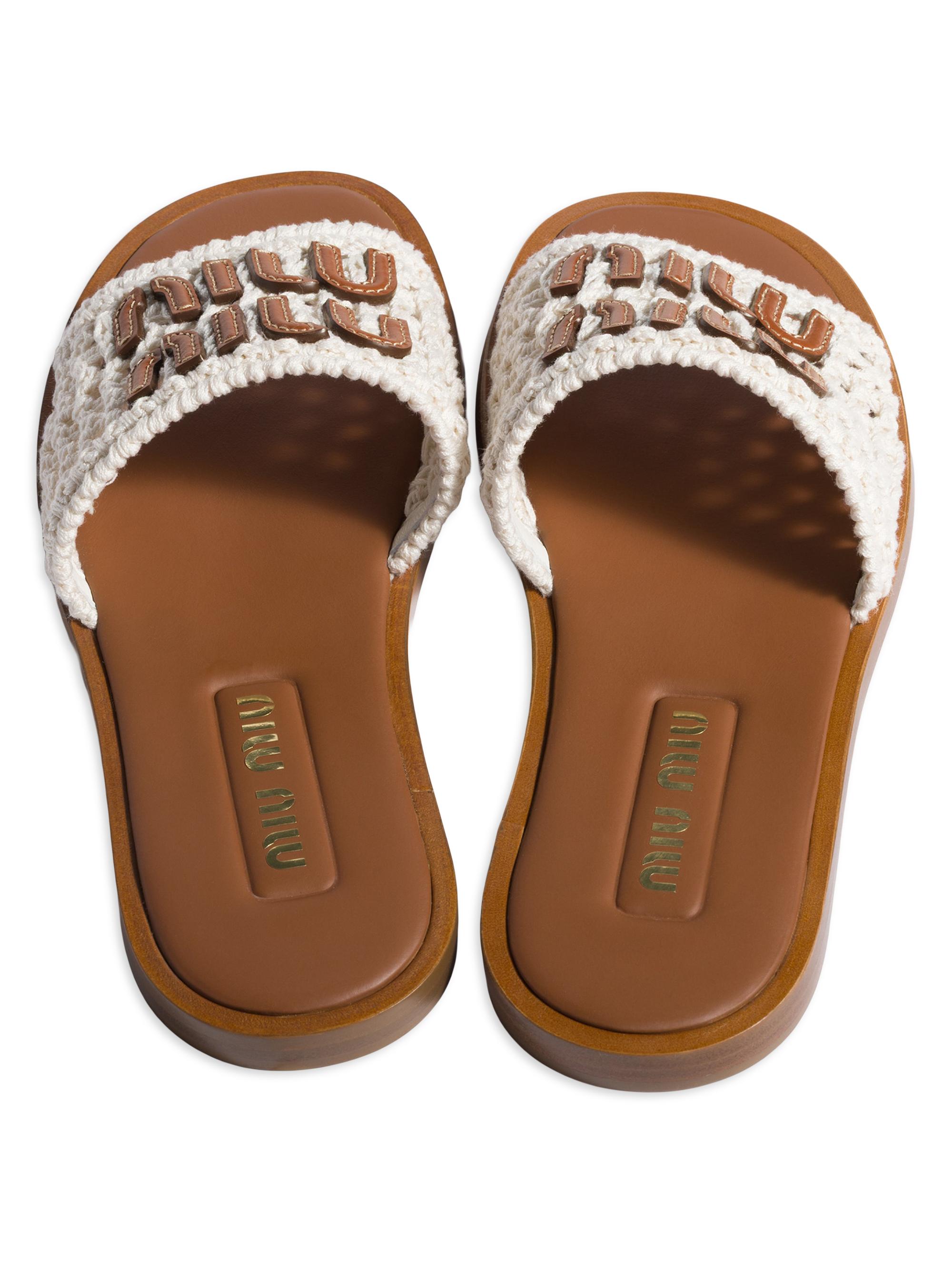 ❁Mayumi❁ Miu Miu Crochet and Leather Flat Slides | Saks Fifth Avenue