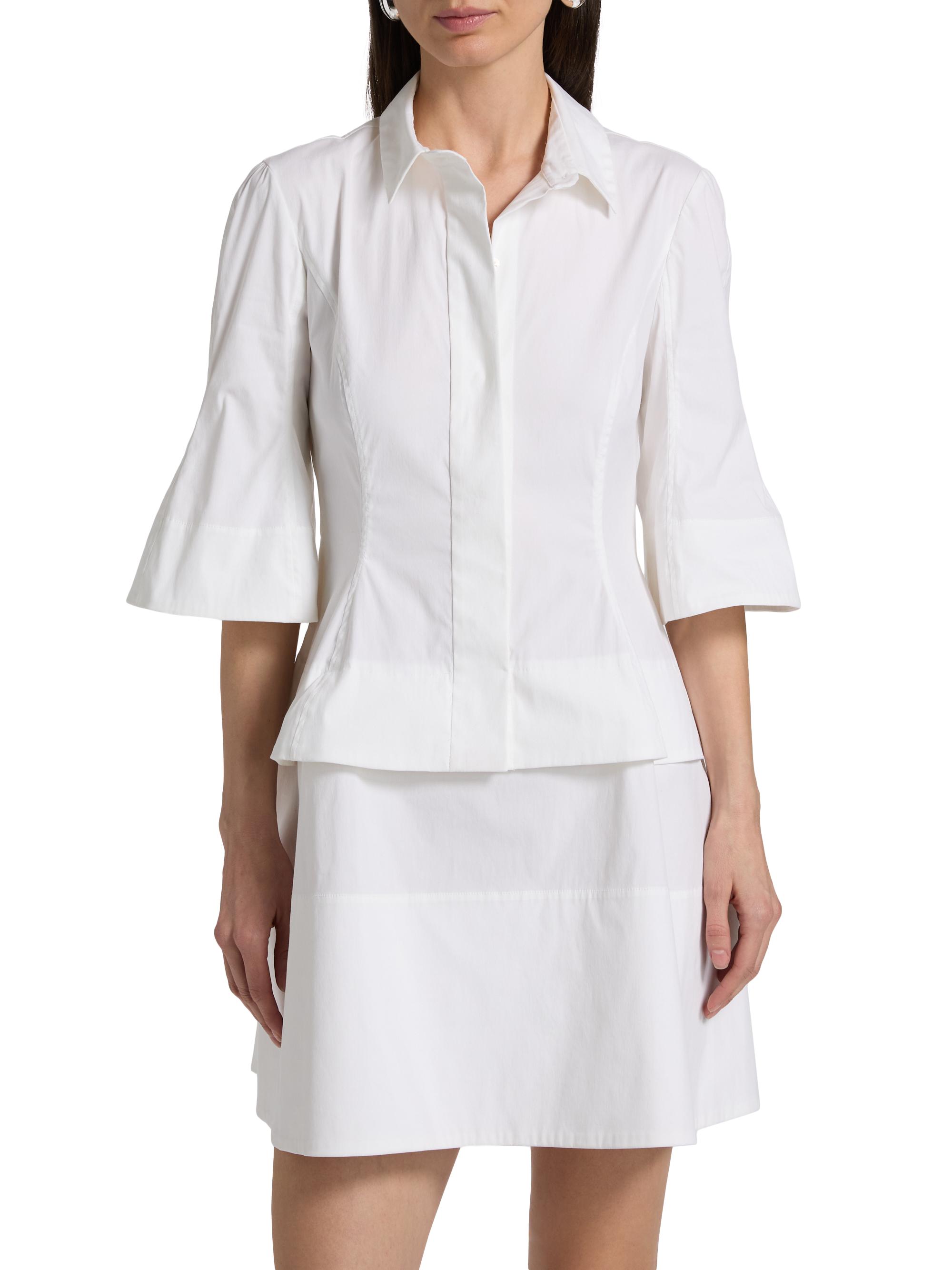 Lela Rose Women's Poplin Flare-Sleeve Shirtdress - White | Thumbnail 3