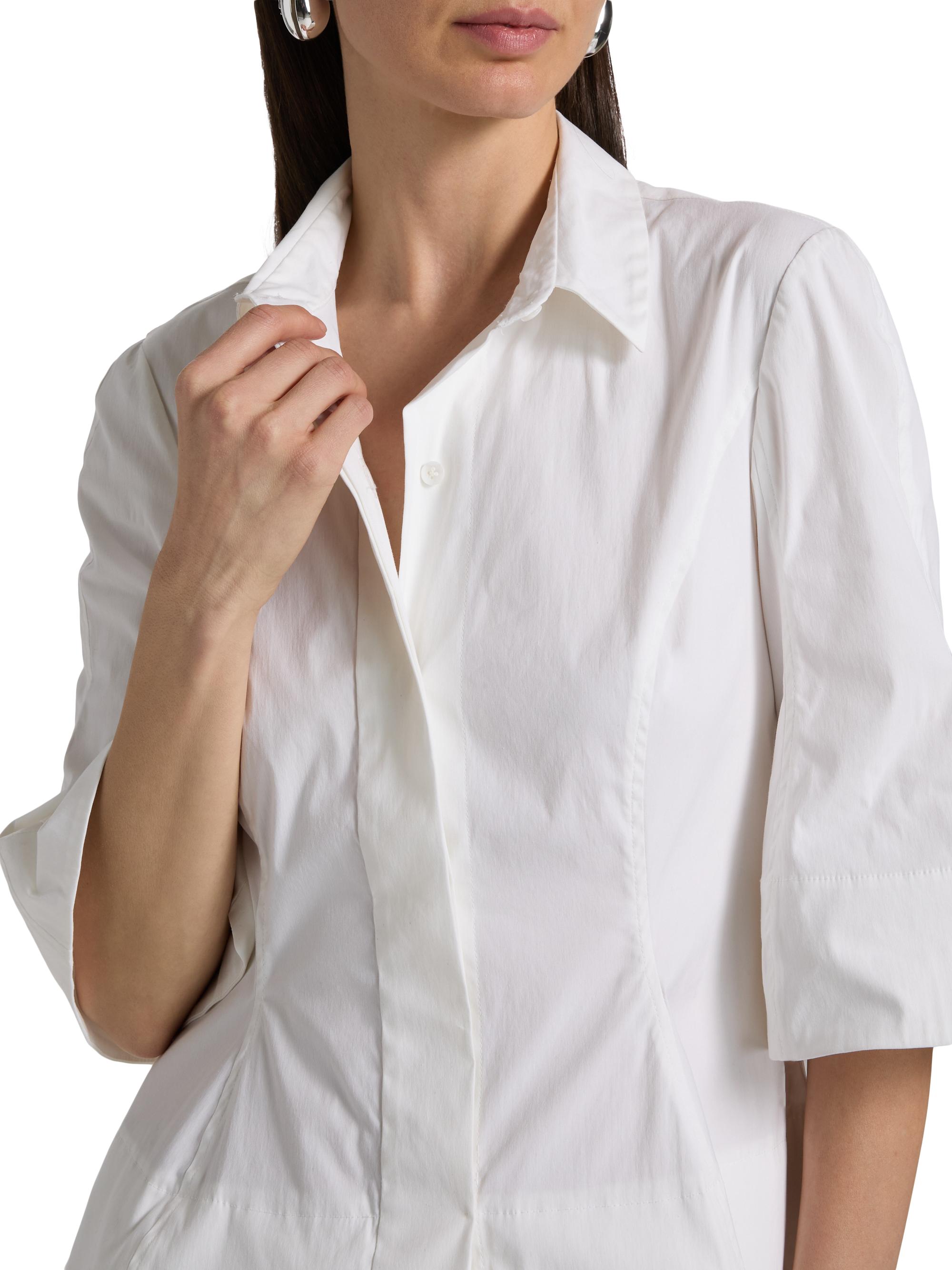 Lela Rose Women's Poplin Flare-Sleeve Shirtdress - White | Thumbnail 6