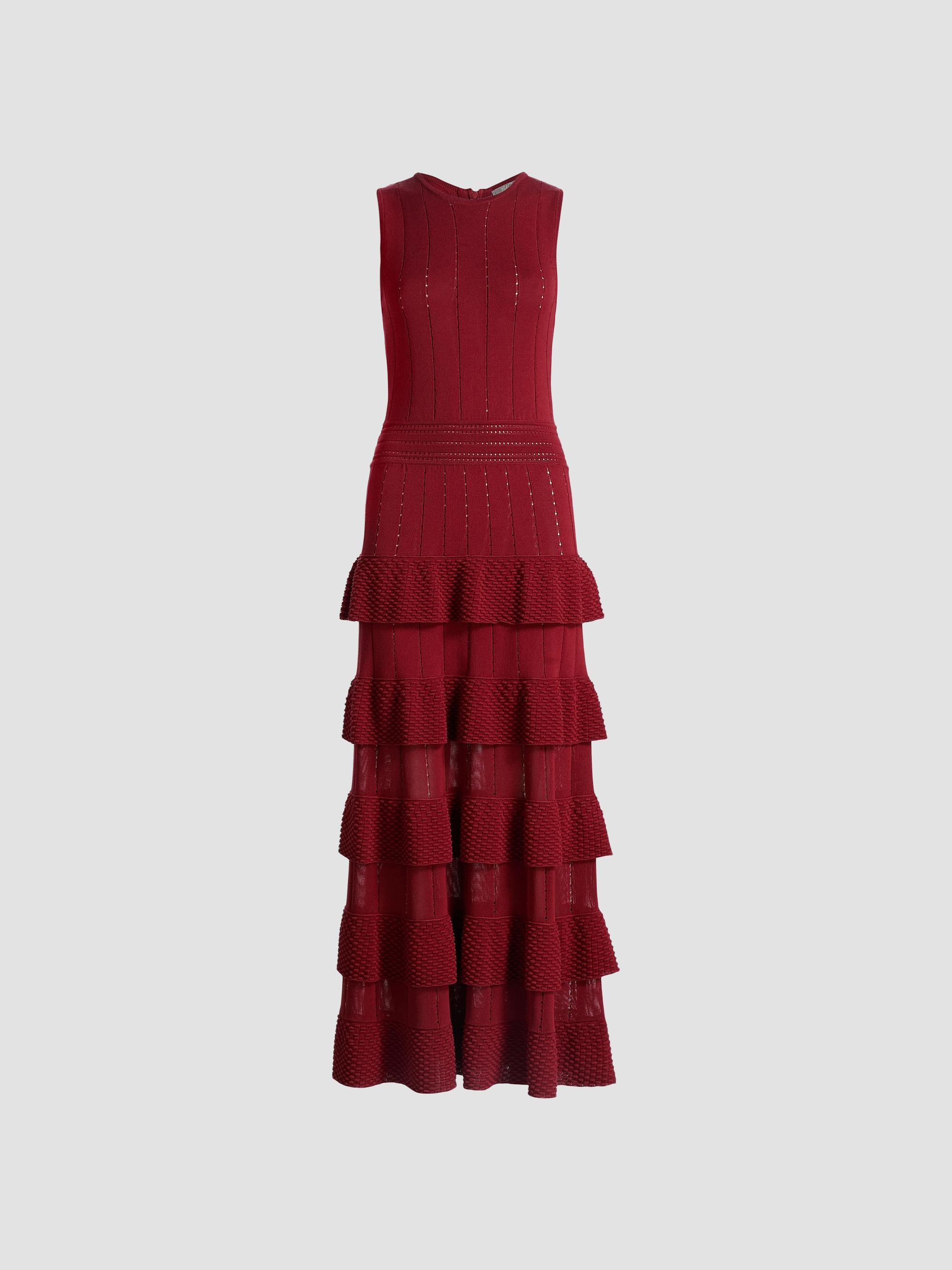 Lela Rose Women's Piper Bobble-Knit Tiered Maxi Dress - Oxblood - Women's Clothing
