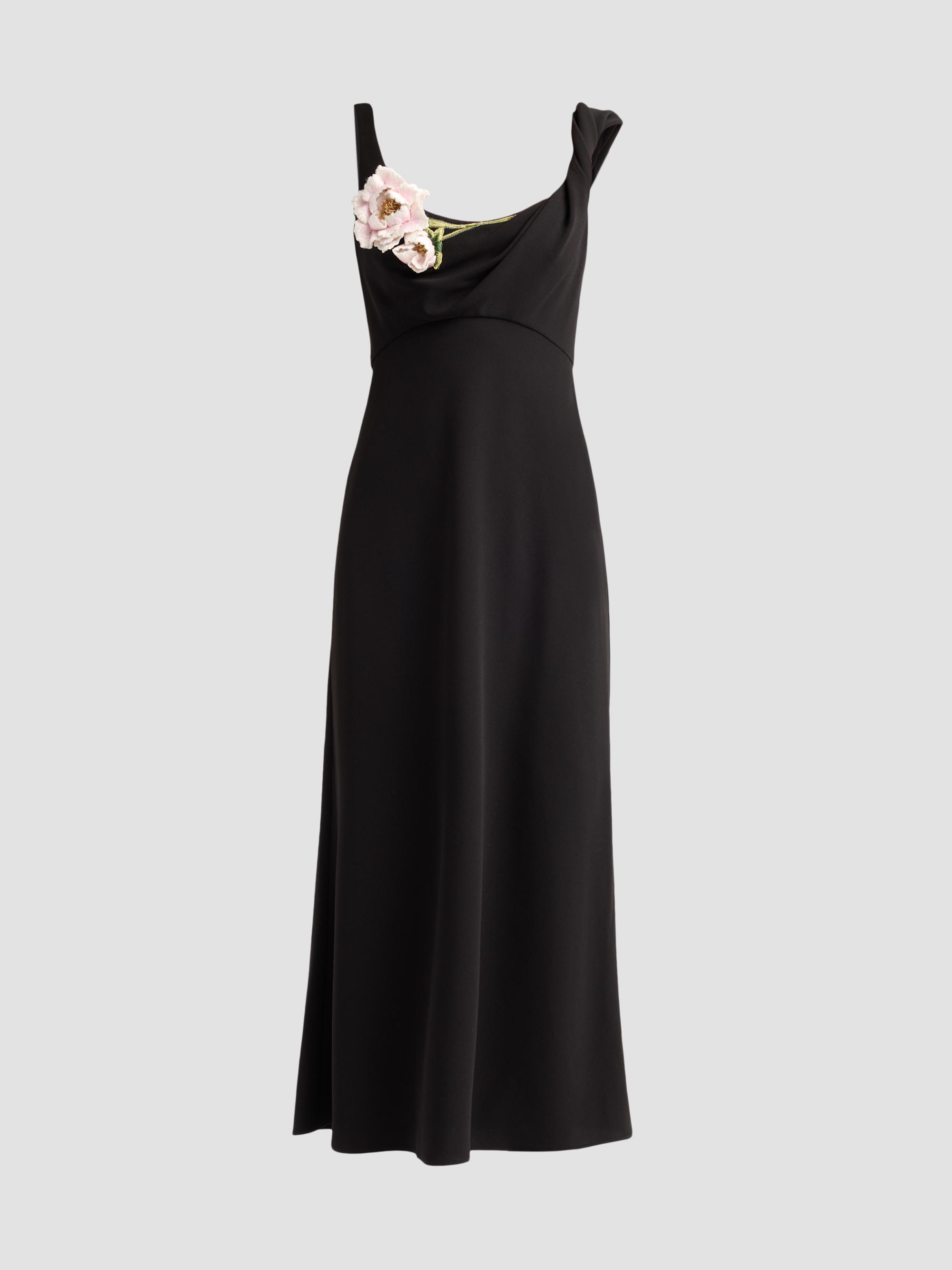 Lela Rose Women's Peony-Embroidered Twist Midi Dress - Black
