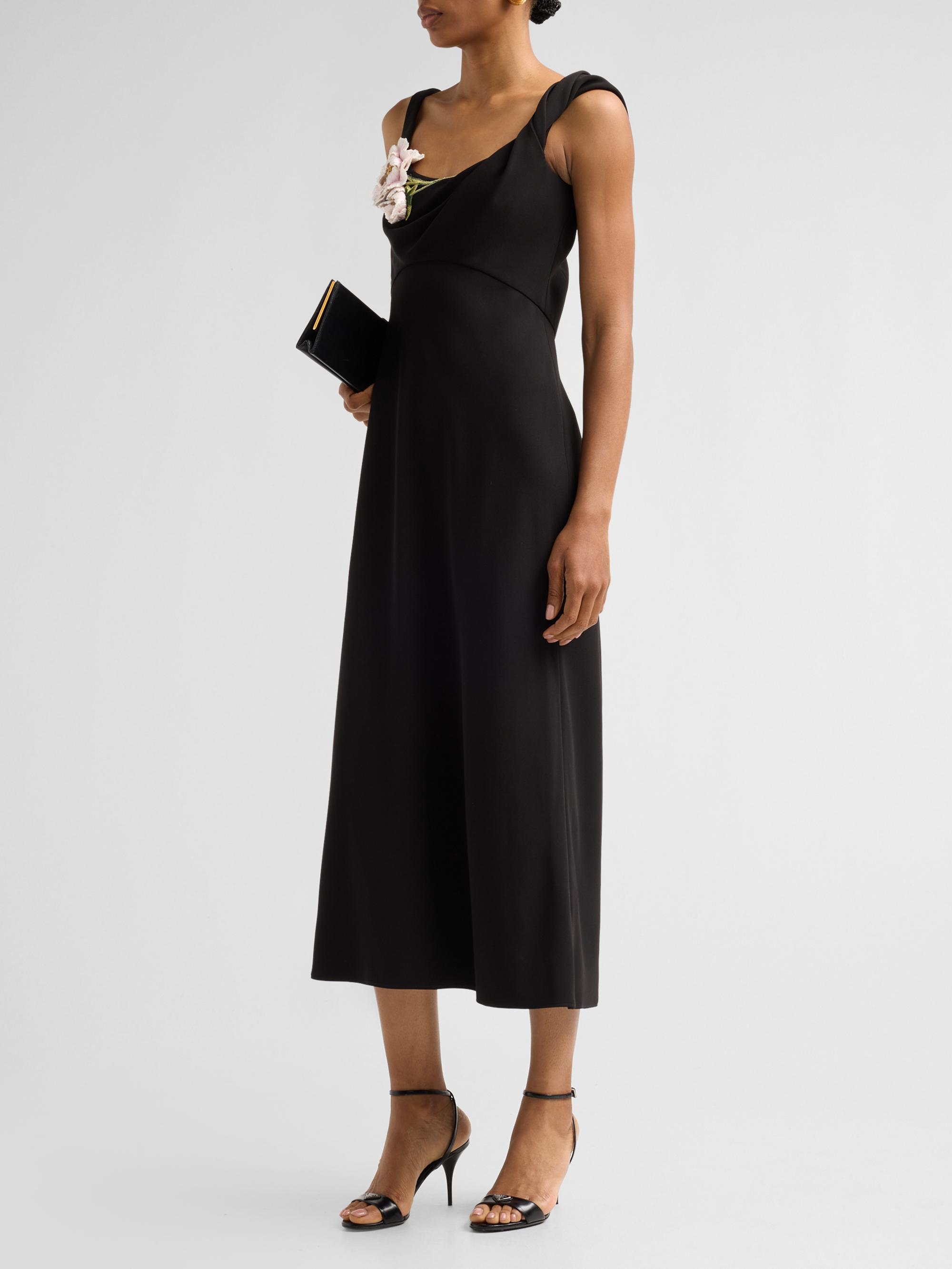 Lela Rose Women's Peony-Embroidered Twist Midi Dress - Black | Thumbnail 4