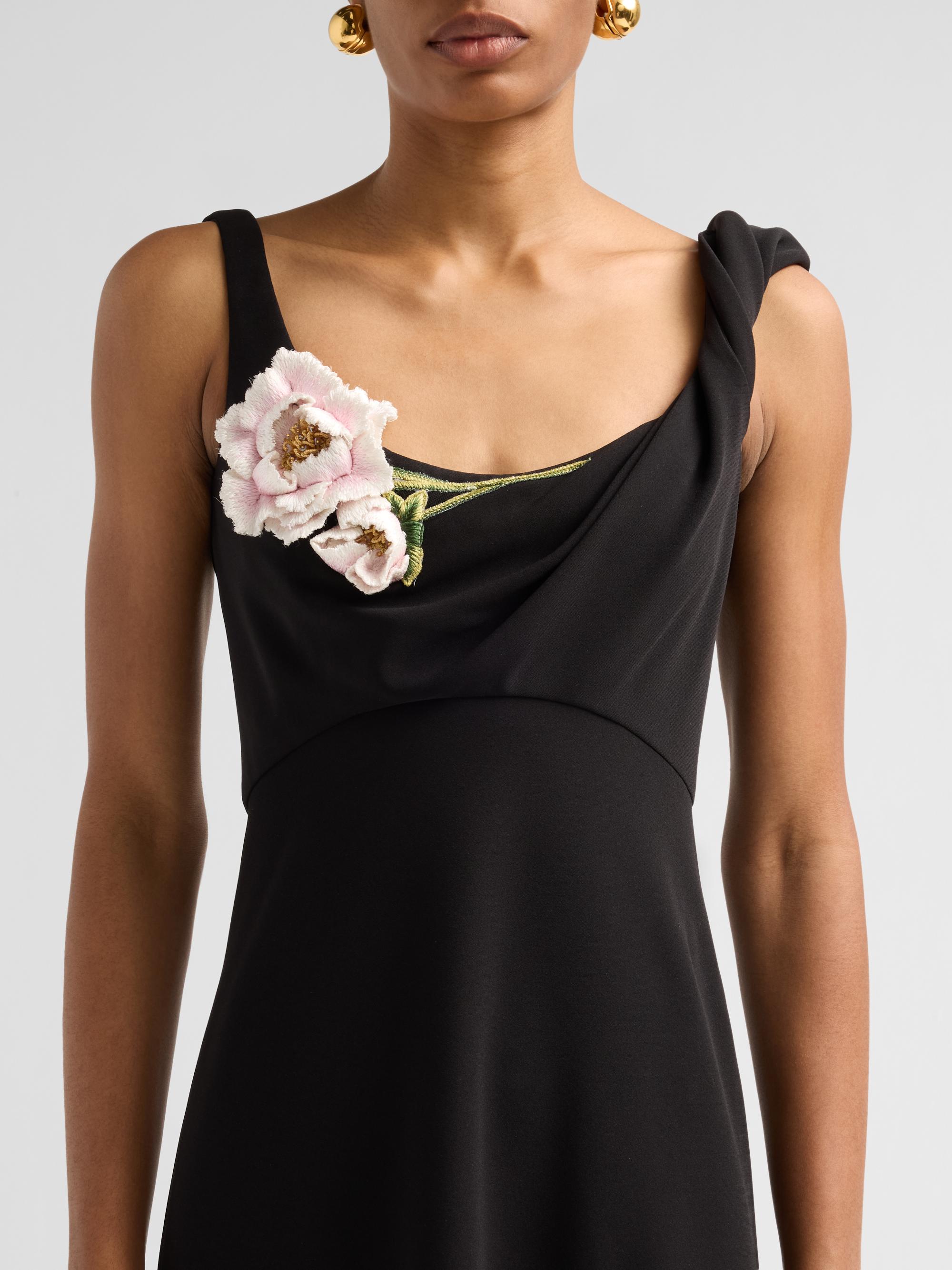 Lela Rose Women's Peony-Embroidered Twist Midi Dress - Black | Thumbnail 5