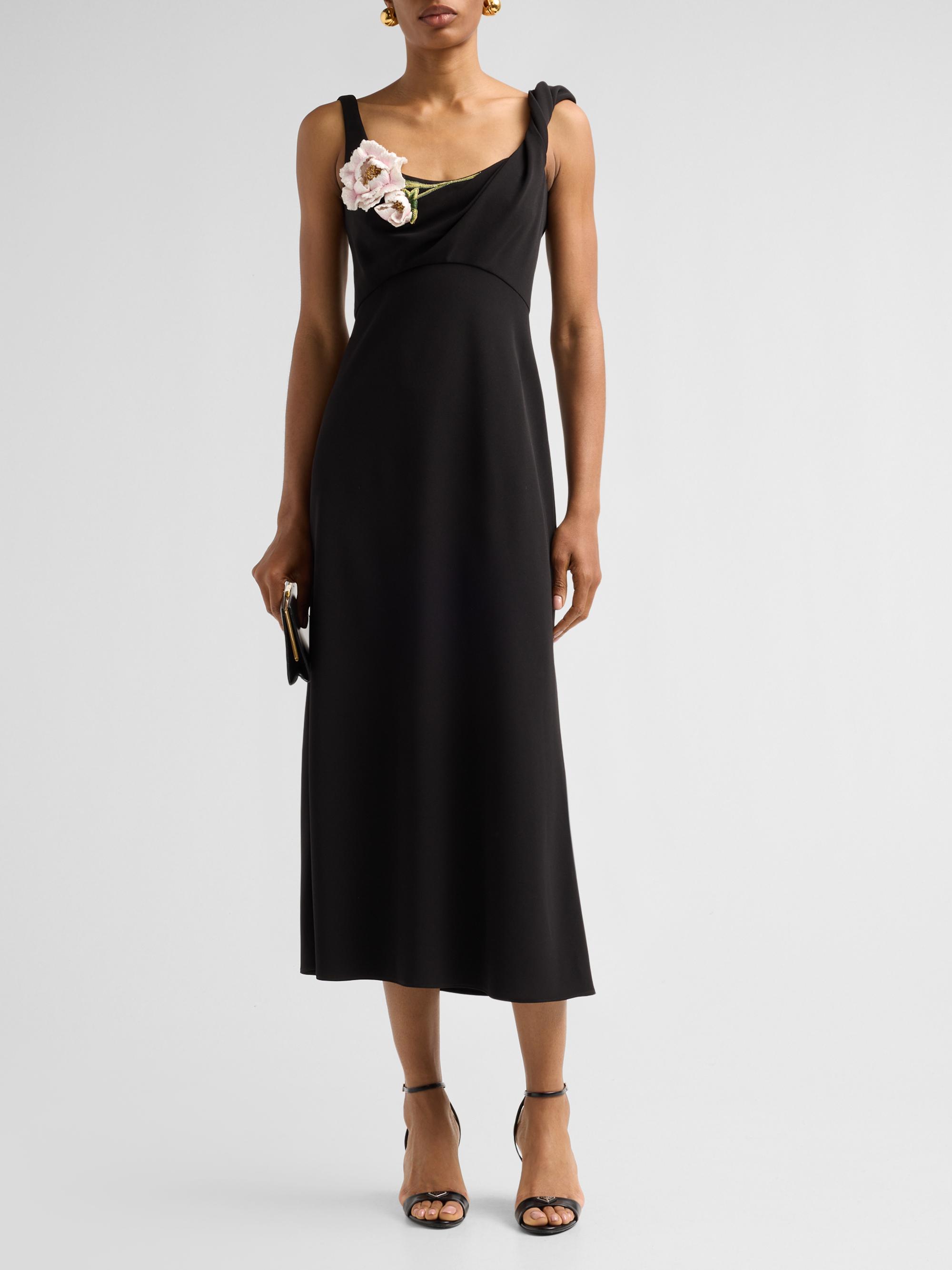 Lela Rose Women's Peony-Embroidered Twist Midi Dress - Black | Thumbnail 2