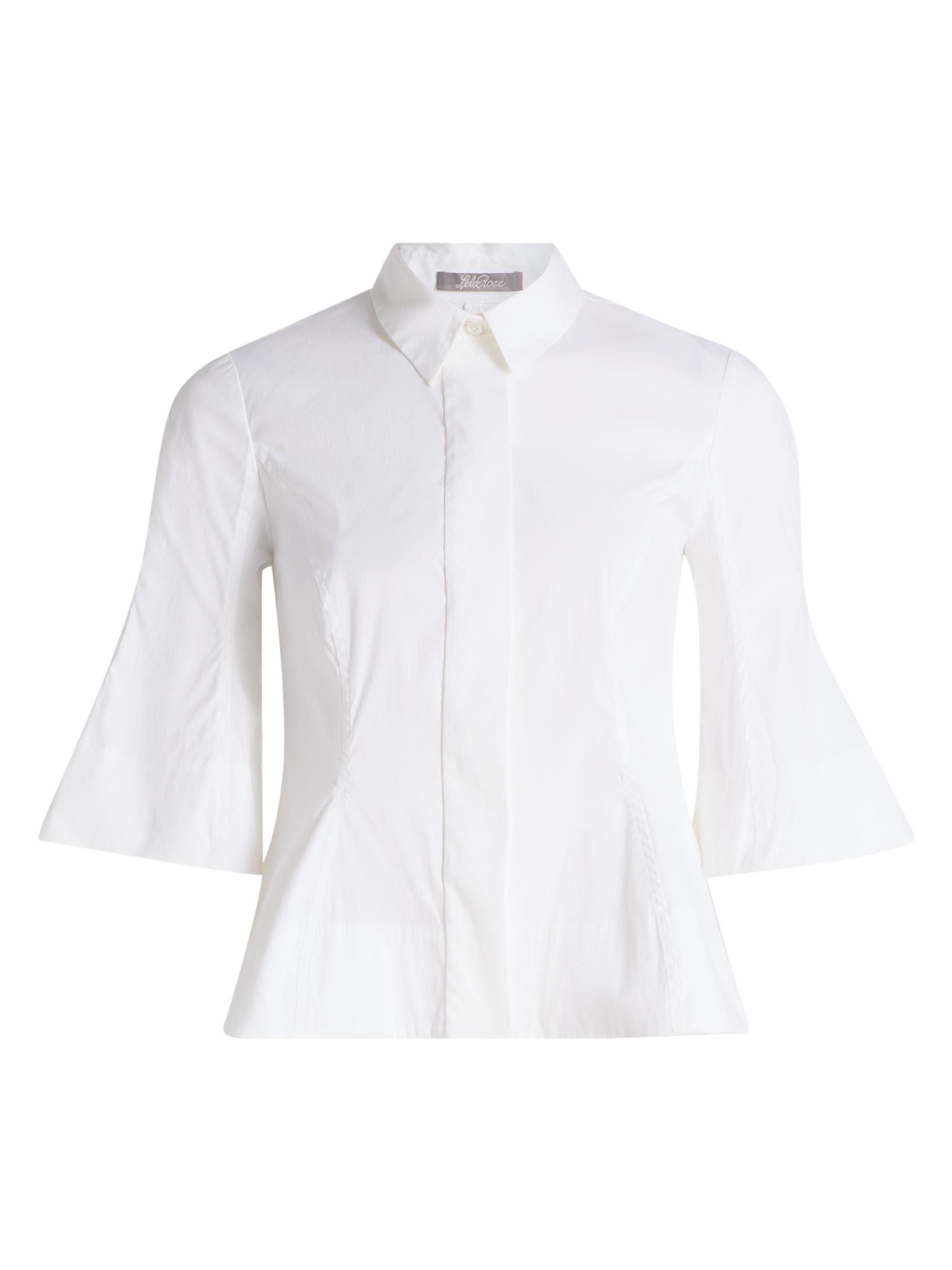 Lela Rose Women's Cotton-Blend Poplin Bell-Sleeve Top - White