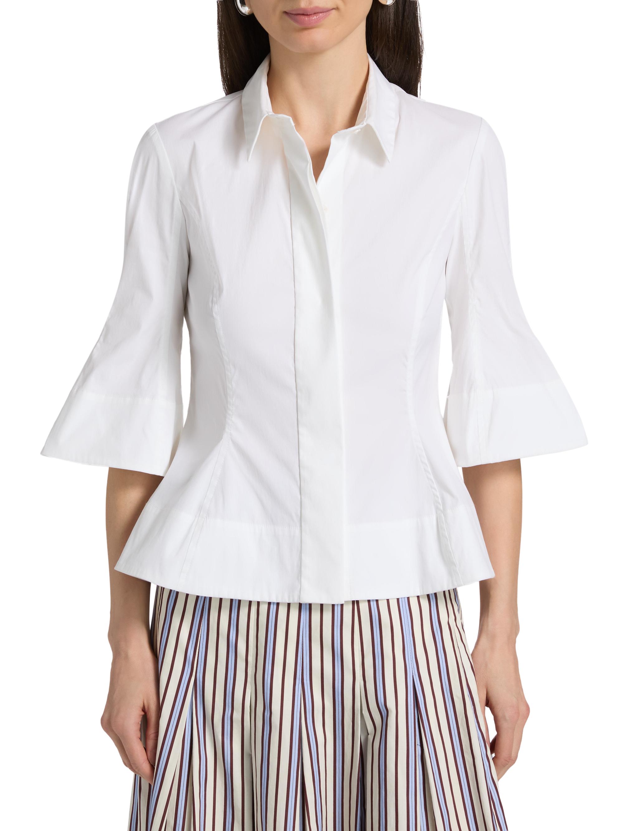 Lela Rose Women's Cotton-Blend Poplin Bell-Sleeve Top - White | Thumbnail 3