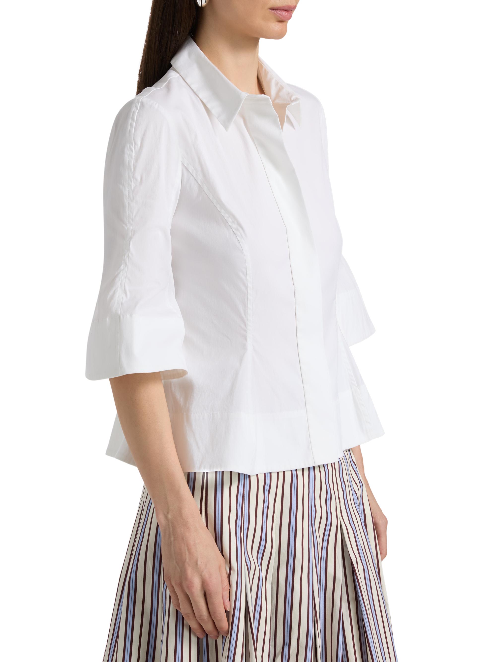 Lela Rose Women's Cotton-Blend Poplin Bell-Sleeve Top - White | Thumbnail 4