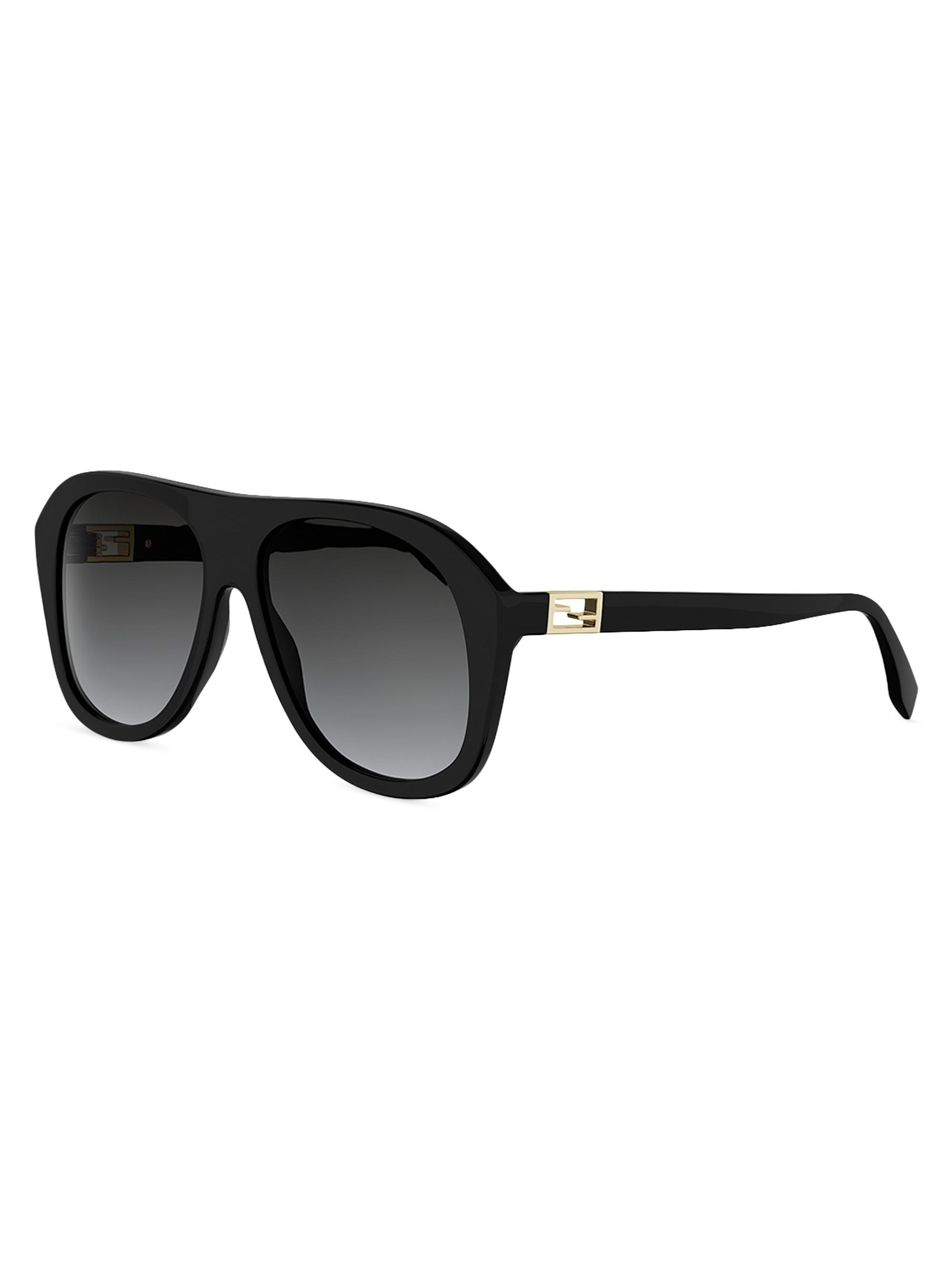 Fendi Women's Baguette 57MM Pilot Sunglasses - Shiny Black Gradient Smoke