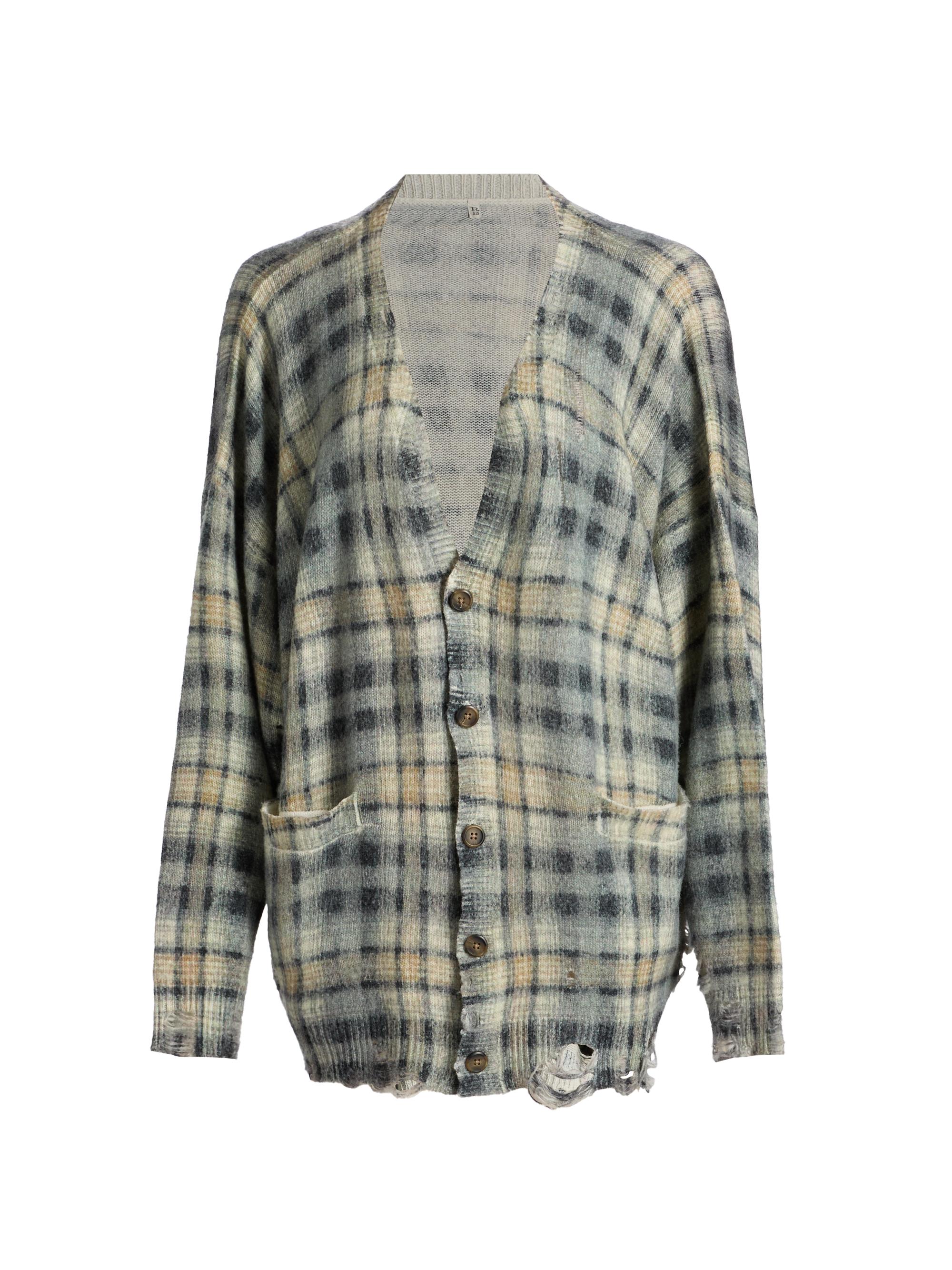 R13 Women's Plaid Wool-Cashmere Oversized Cardigan - Grey Black Plaid