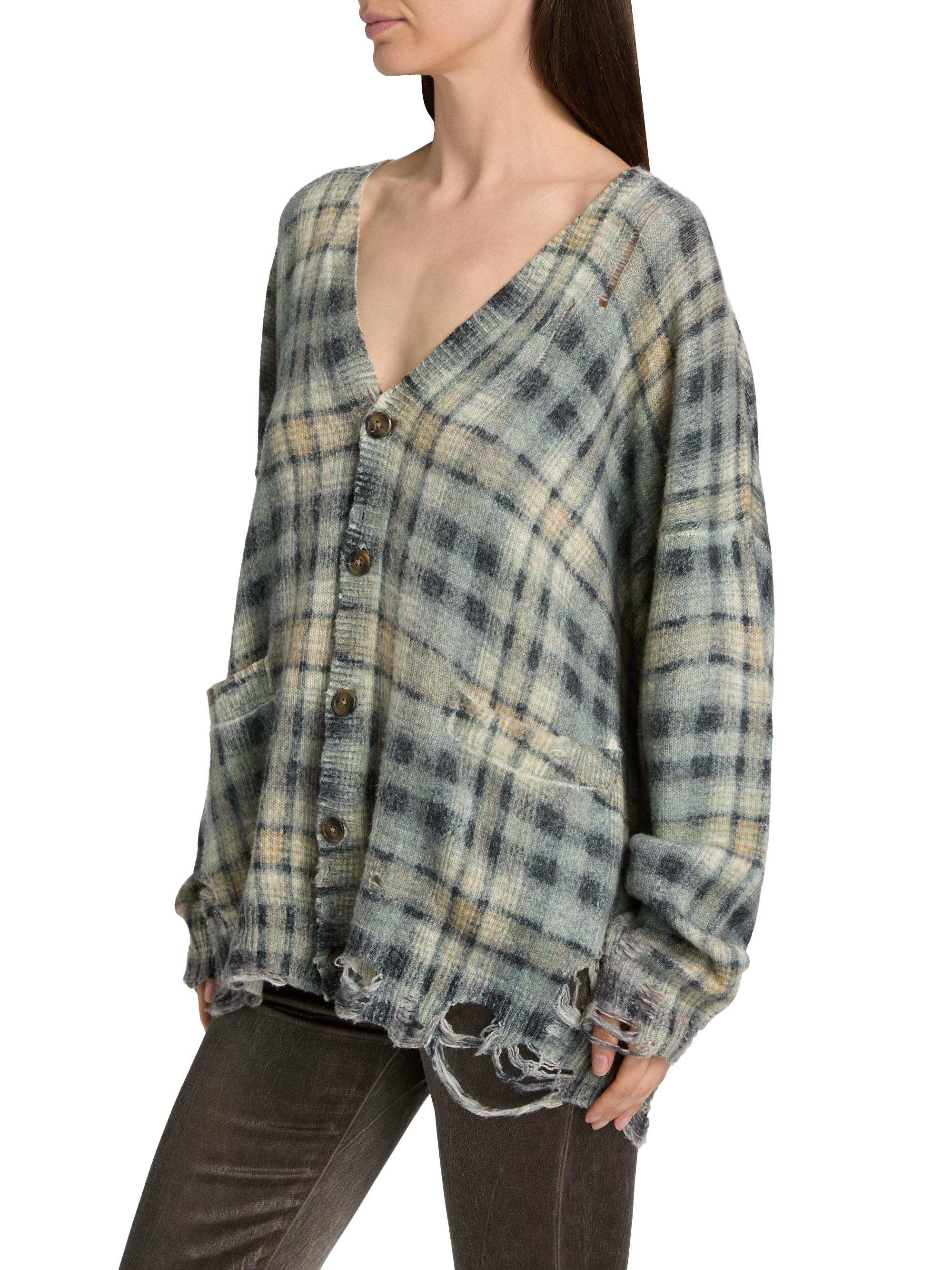 R13 Women's Plaid Wool-Cashmere Oversized Cardigan - Grey Black Plaid | Thumbnail 4