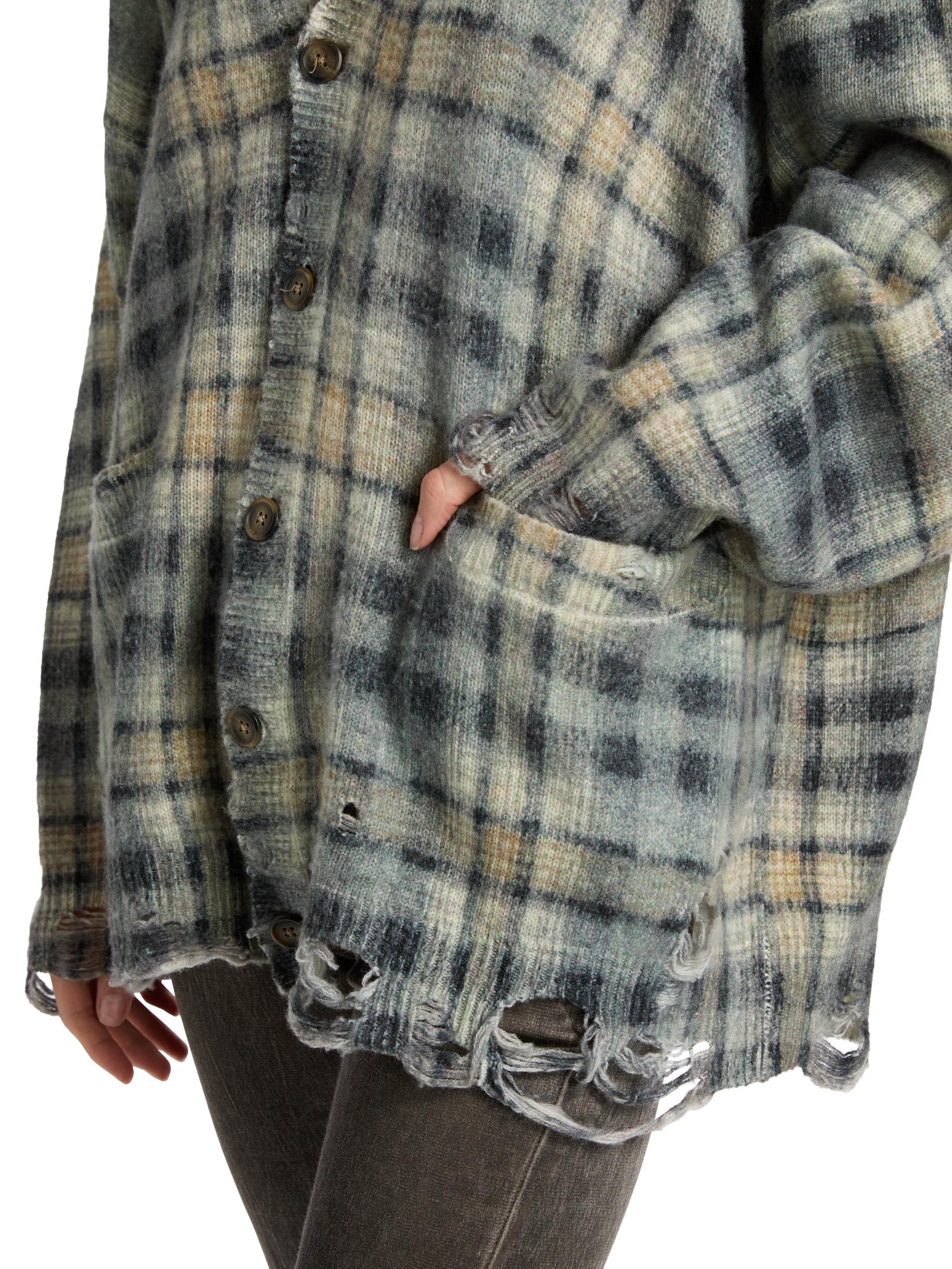 R13 Women's Plaid Wool-Cashmere Oversized Cardigan - Grey Black Plaid | Thumbnail 6