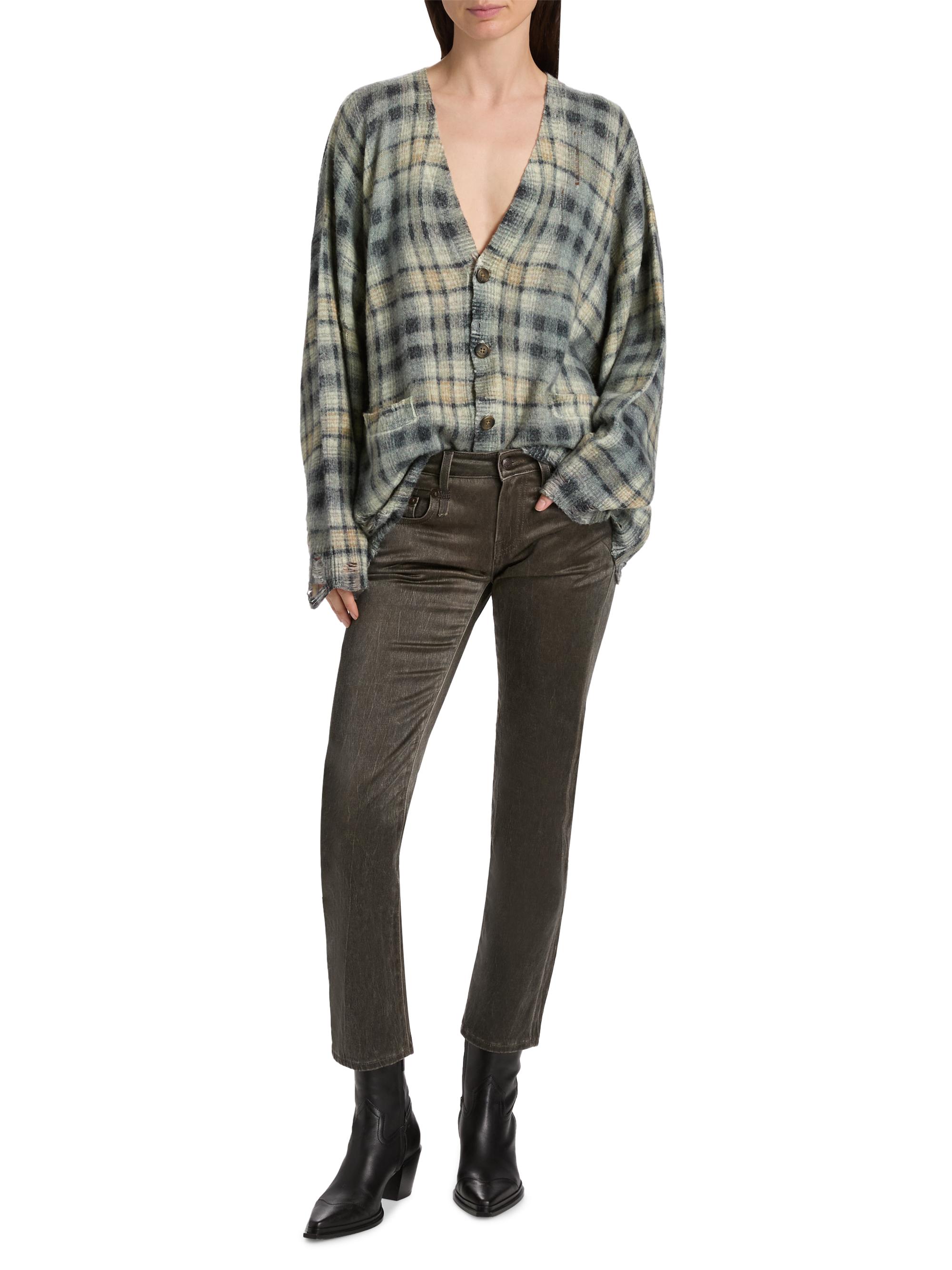 R13 Women's Plaid Wool-Cashmere Oversized Cardigan - Grey Black Plaid | Thumbnail 2