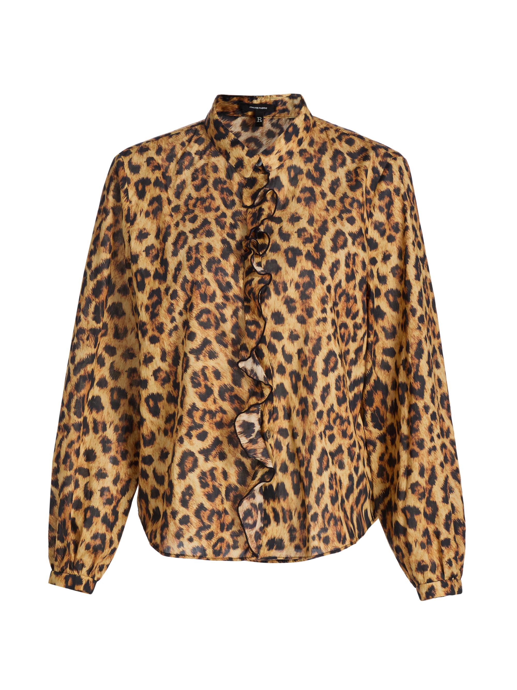 R13 Women's Leopard-Print Ruffle-Trim Cotton Blouse - Yellow Cheetah