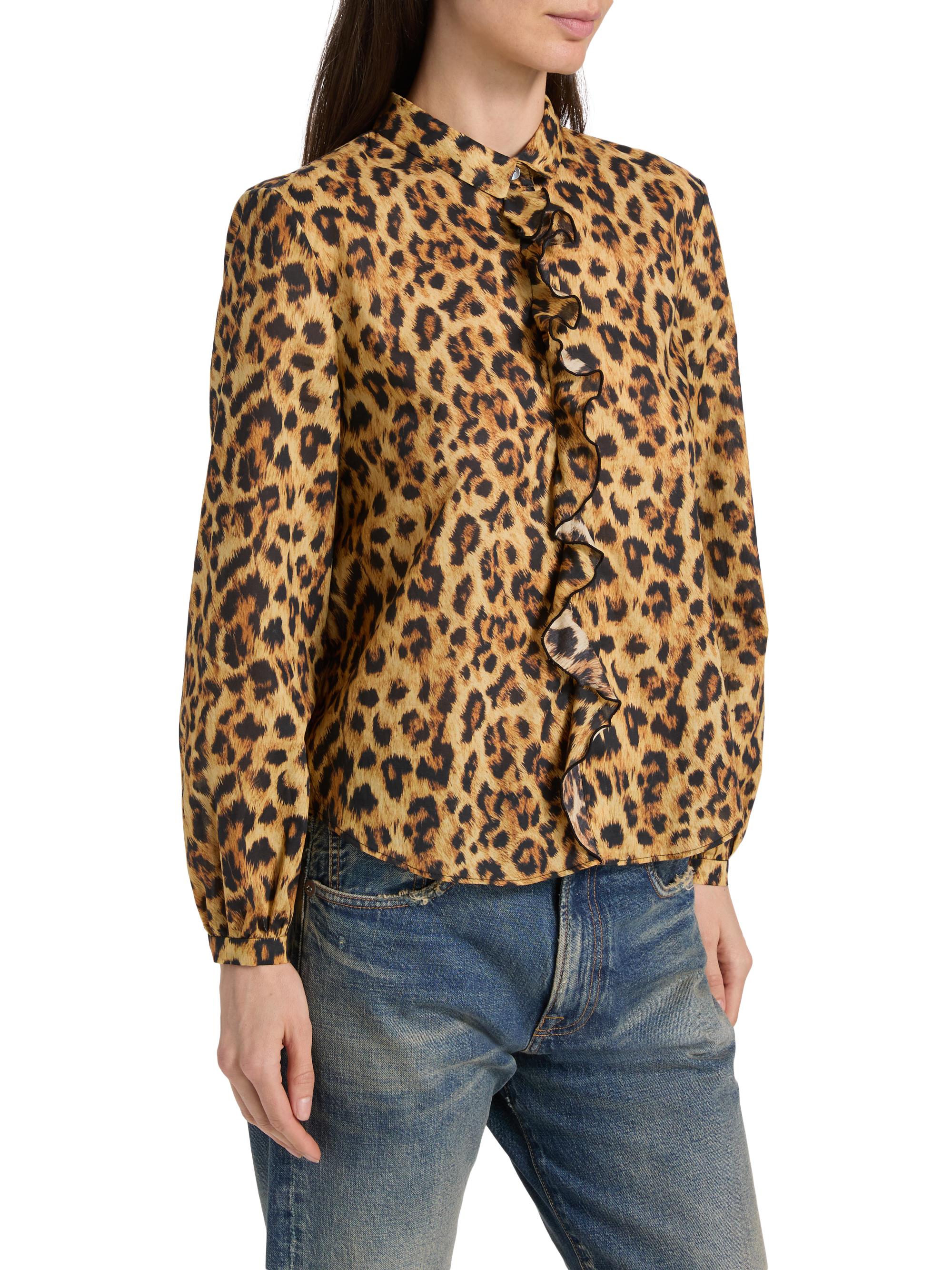 R13 Women's Leopard-Print Ruffle-Trim Cotton Blouse - Yellow Cheetah | Thumbnail 4