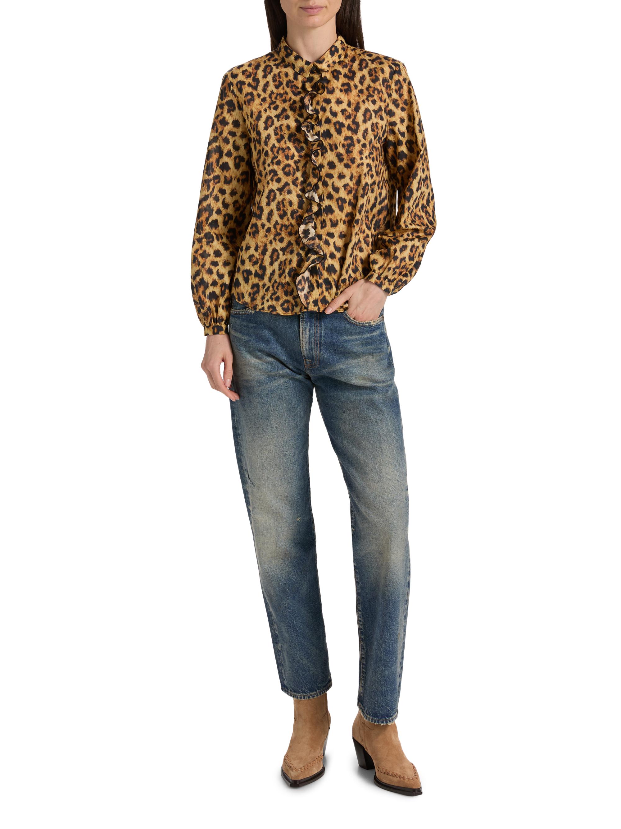 R13 Women's Leopard-Print Ruffle-Trim Cotton Blouse - Yellow Cheetah | Thumbnail 2