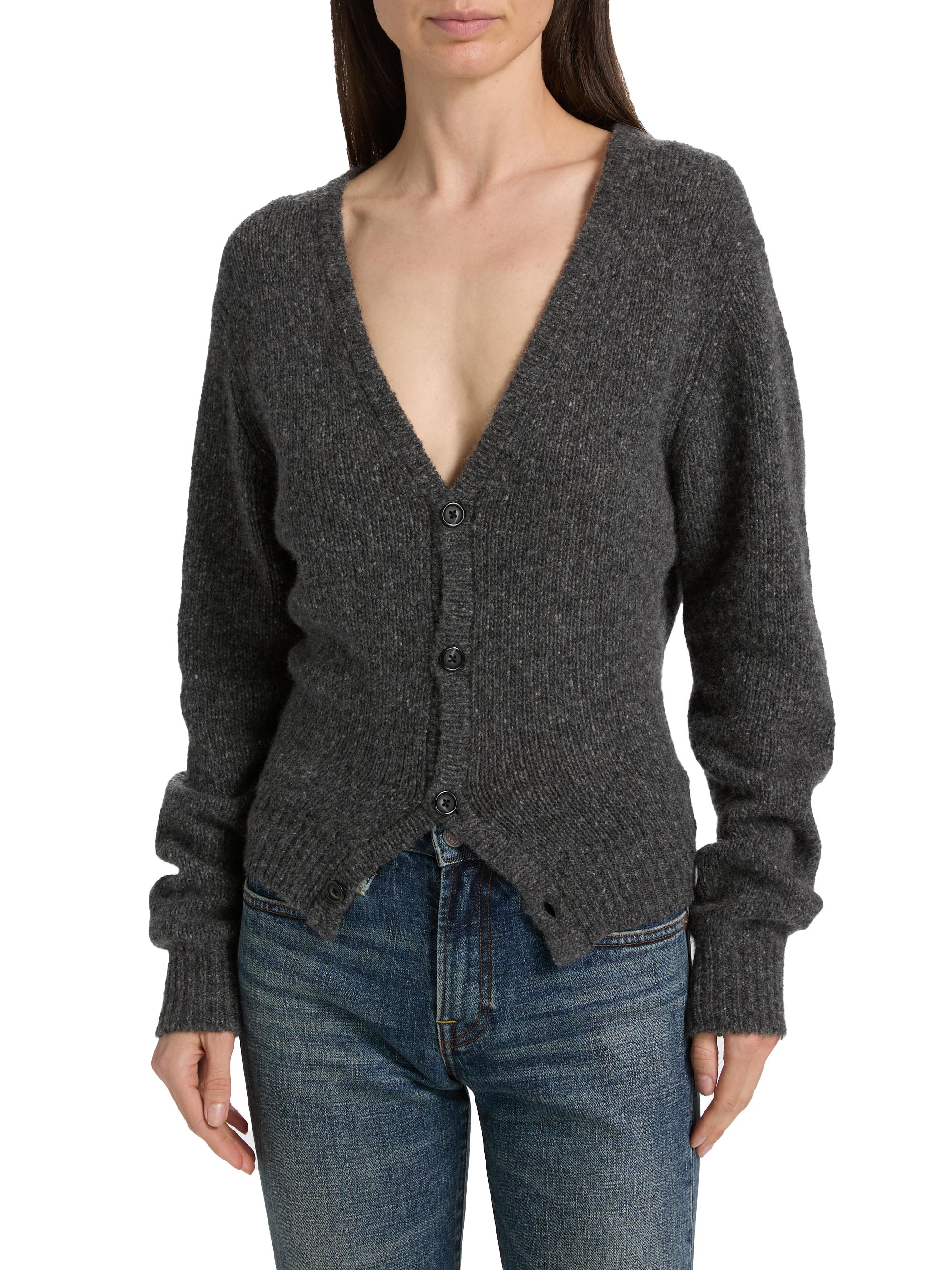 R13 Women's Cashmere Split-Hem Cardigan - Charcoal Grey | Thumbnail 3