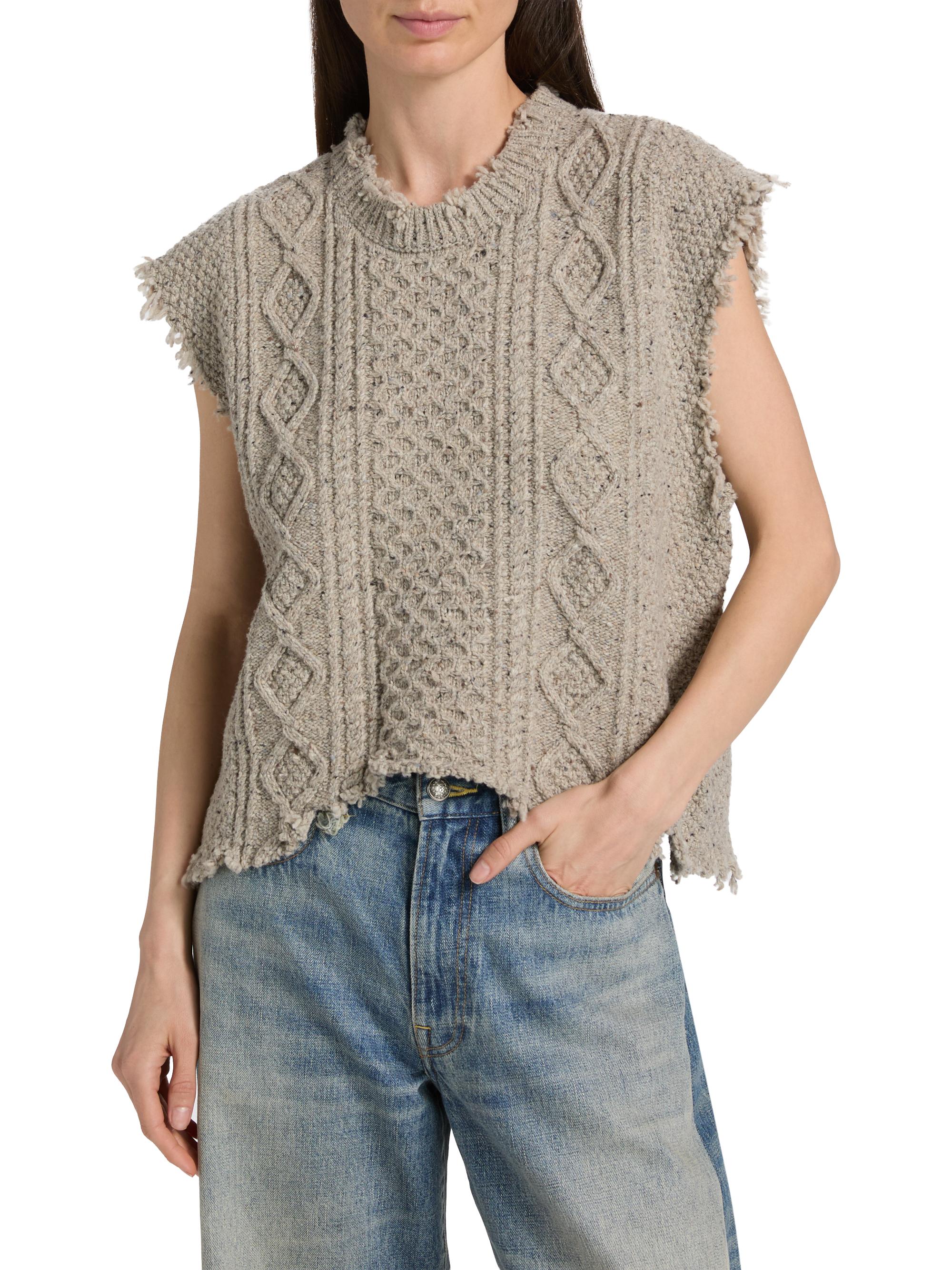 R13 Women's Boyfriend Cable-Knit Wool-Blend Sweater Vest - Light Heather Grey Tweed | Thumbnail 3