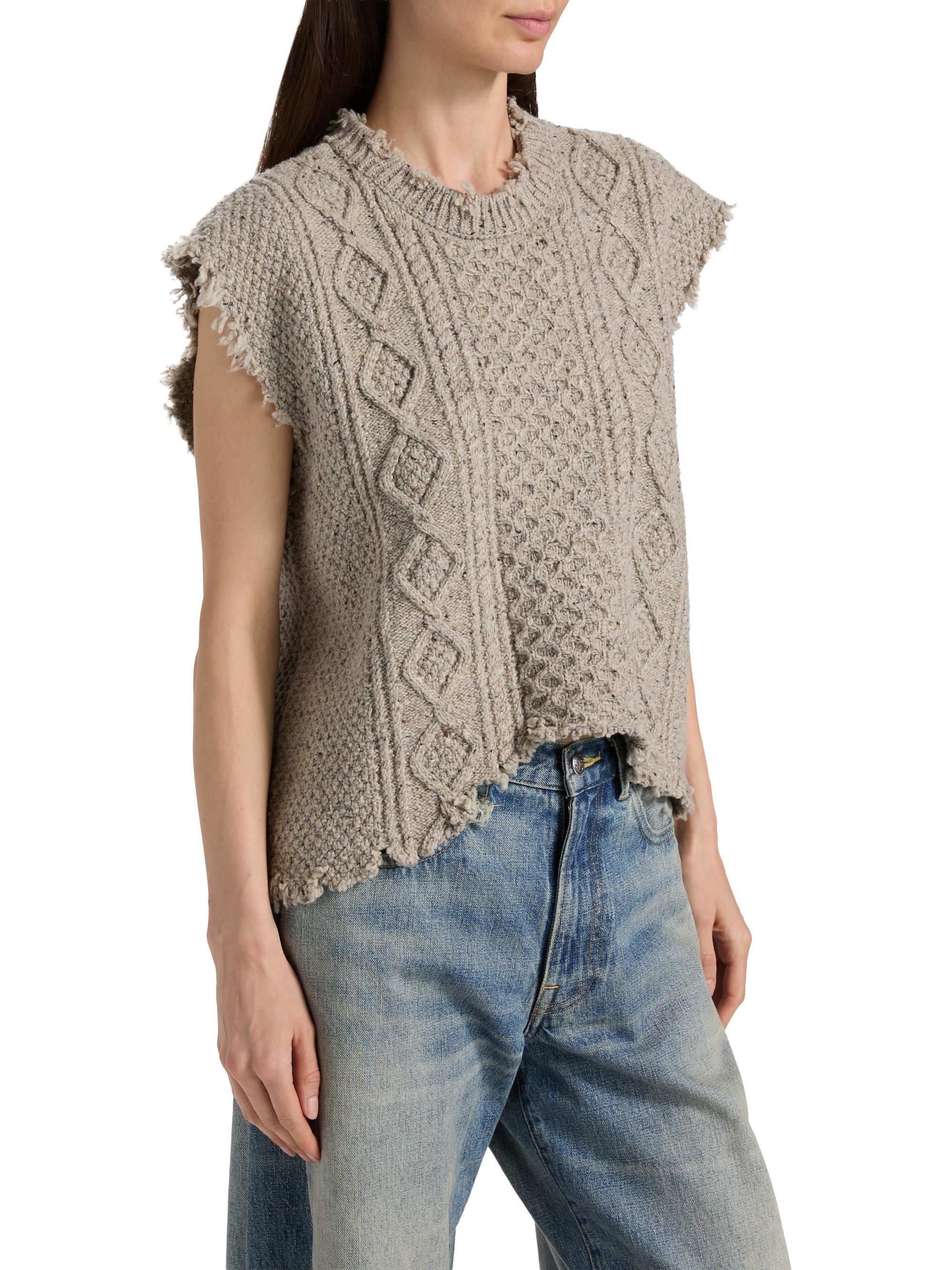R13 Women's Boyfriend Cable-Knit Wool-Blend Sweater Vest - Light Heather Grey Tweed | Thumbnail 4