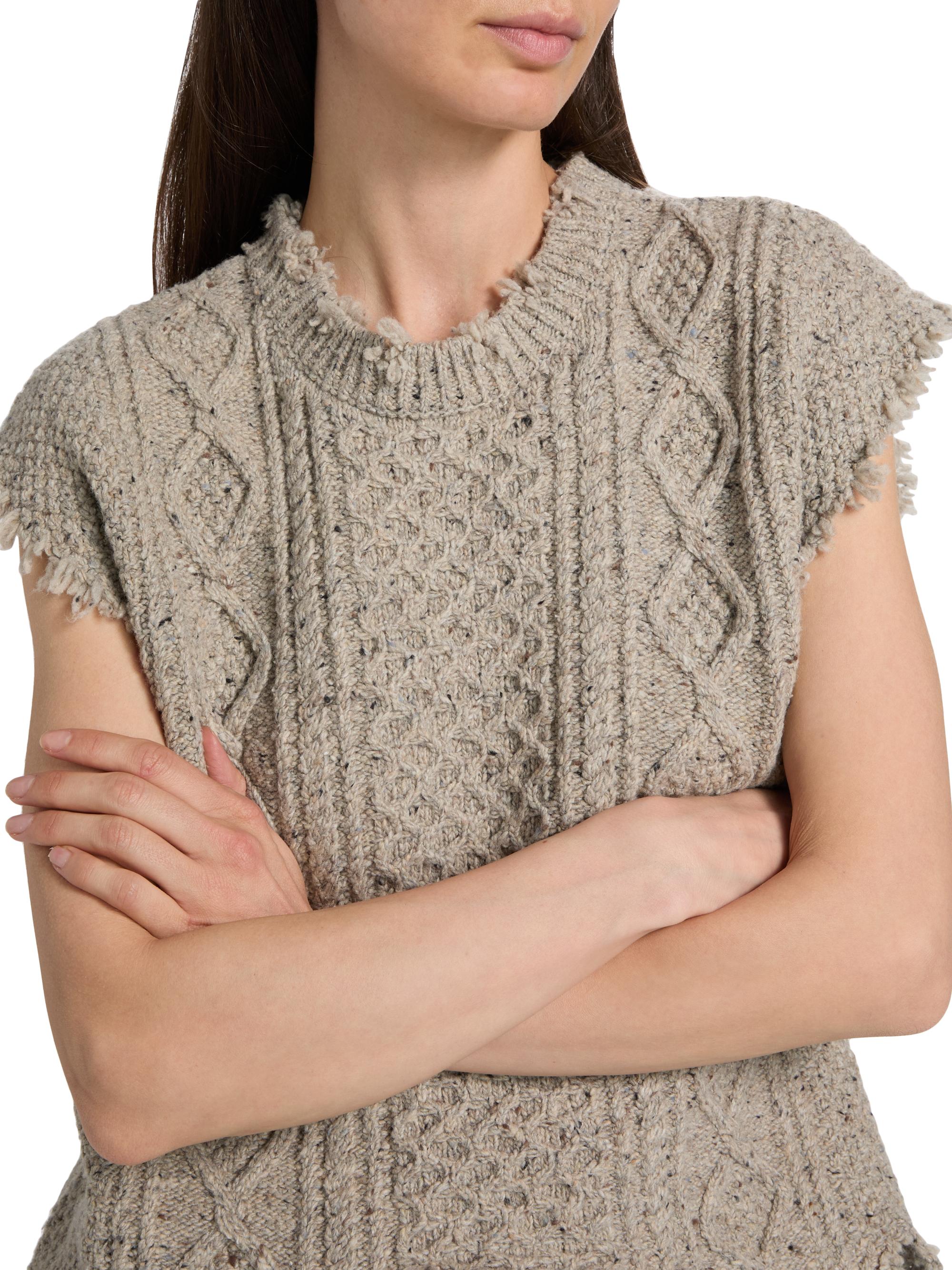 R13 Women's Boyfriend Cable-Knit Wool-Blend Sweater Vest - Light Heather Grey Tweed | Thumbnail 6