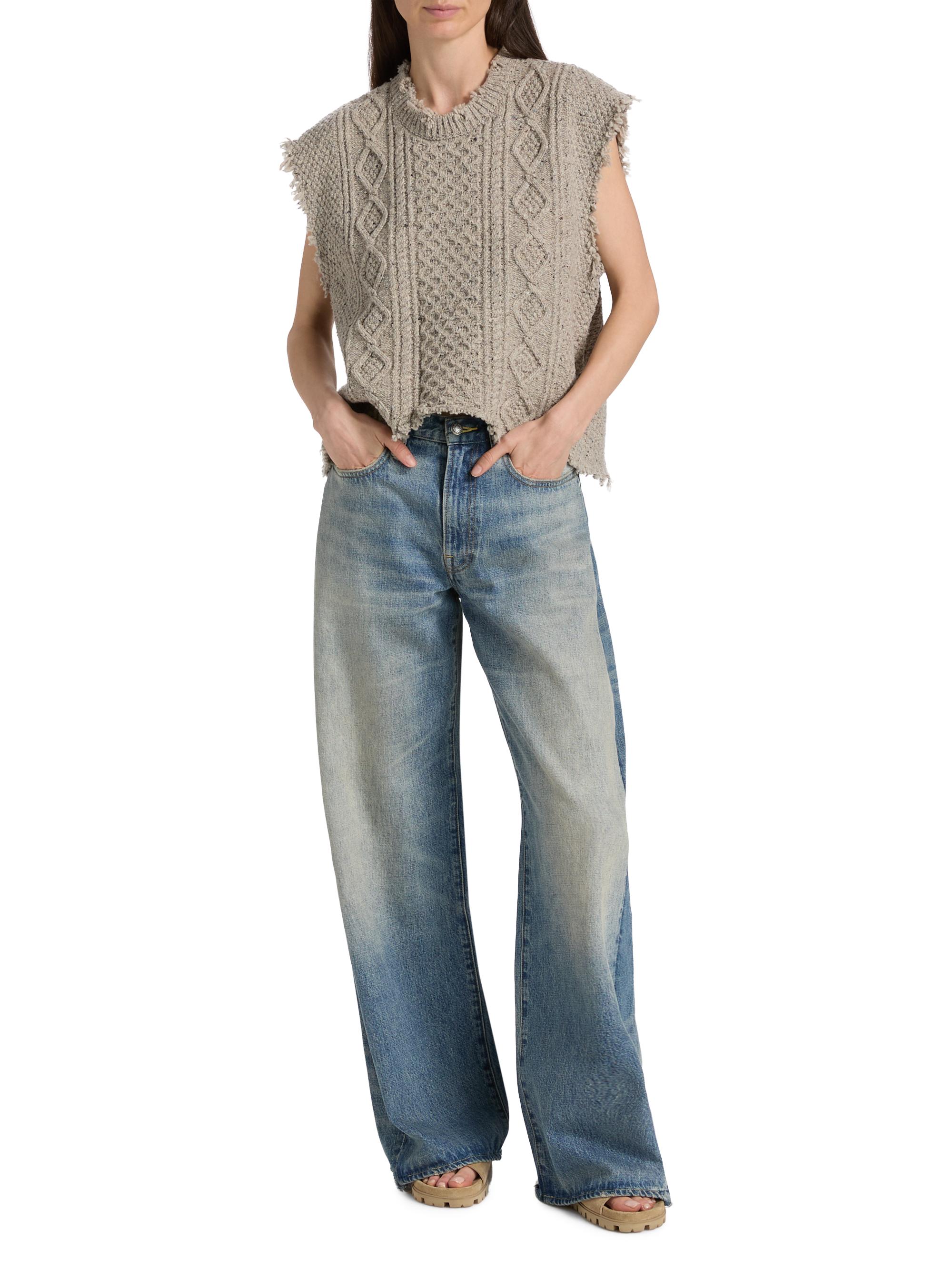 R13 Women's Boyfriend Cable-Knit Wool-Blend Sweater Vest - Light Heather Grey Tweed | Thumbnail 2