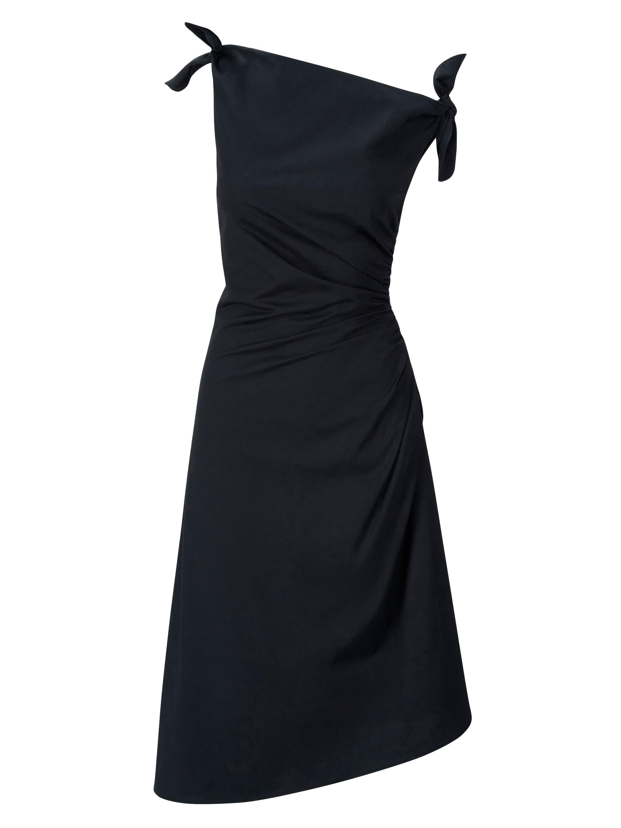 Staud Women's Bellaria Ruched Asymmetric Cotton Midi-Dress - Black