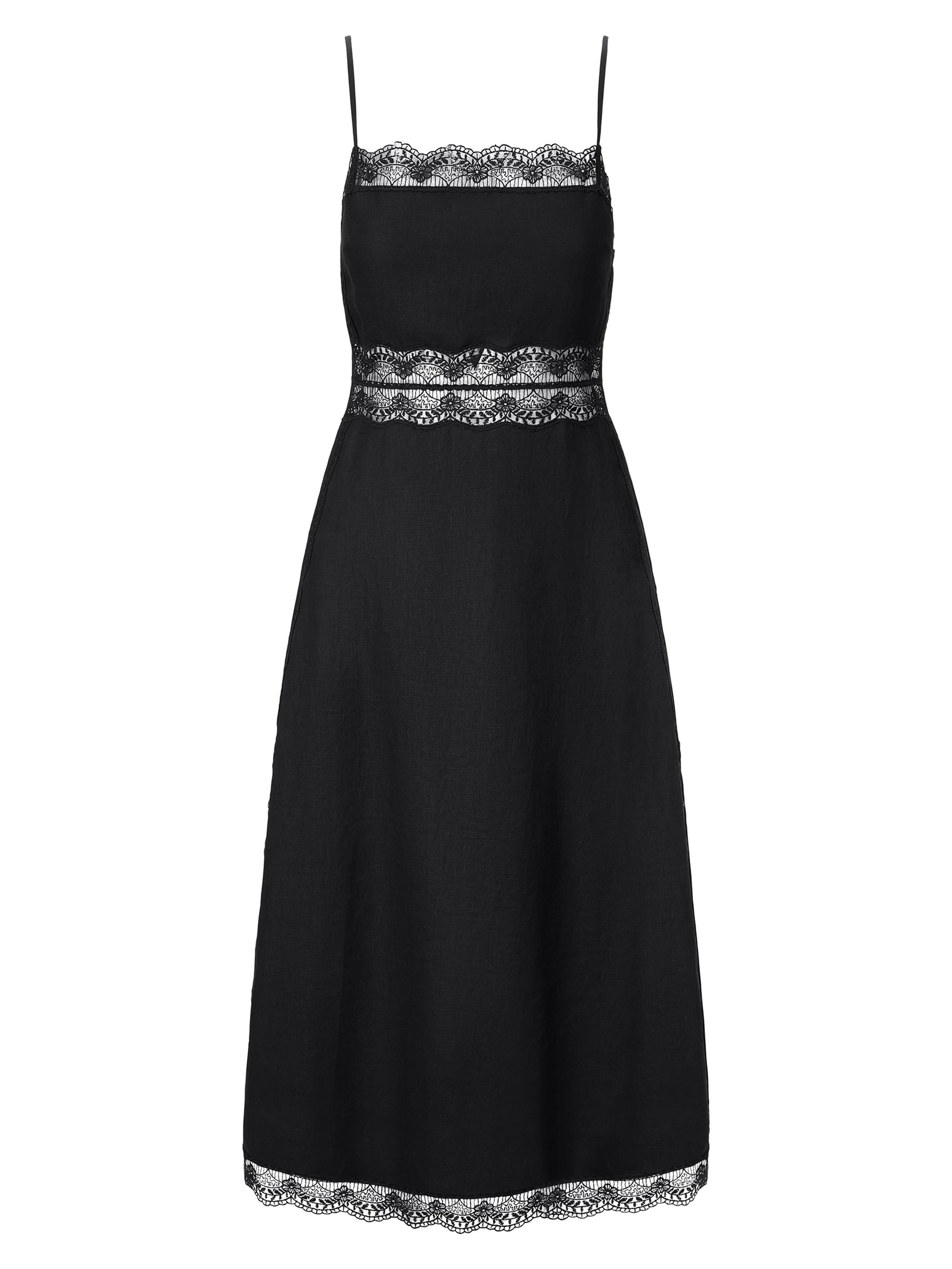 Staud Women's Amalina Lace-Trim Linen Midi-Dress - Black