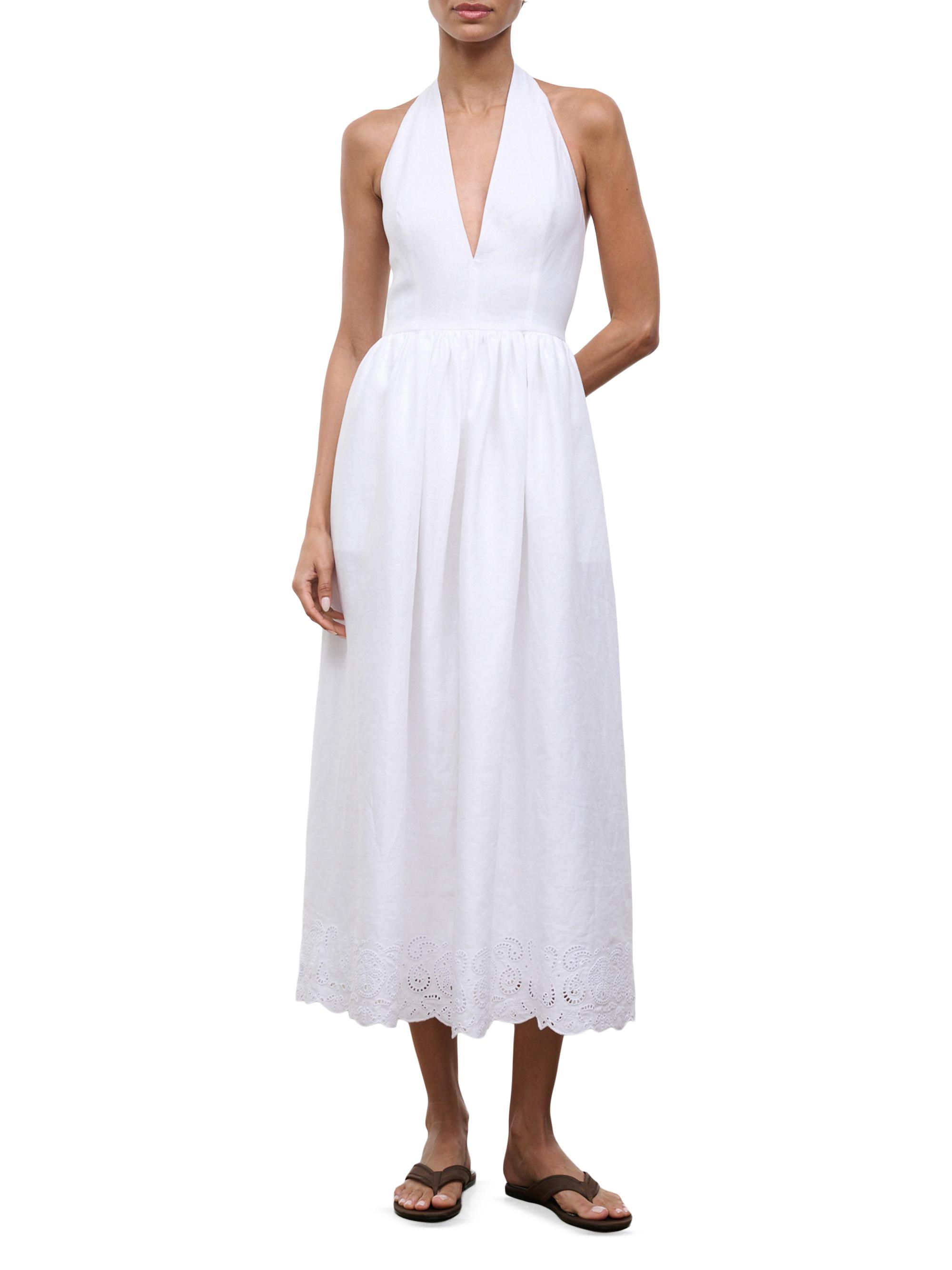 grazi linen dress Reformation Grazi Polka-Dot Print Linen Dress In Blue - 30% Off