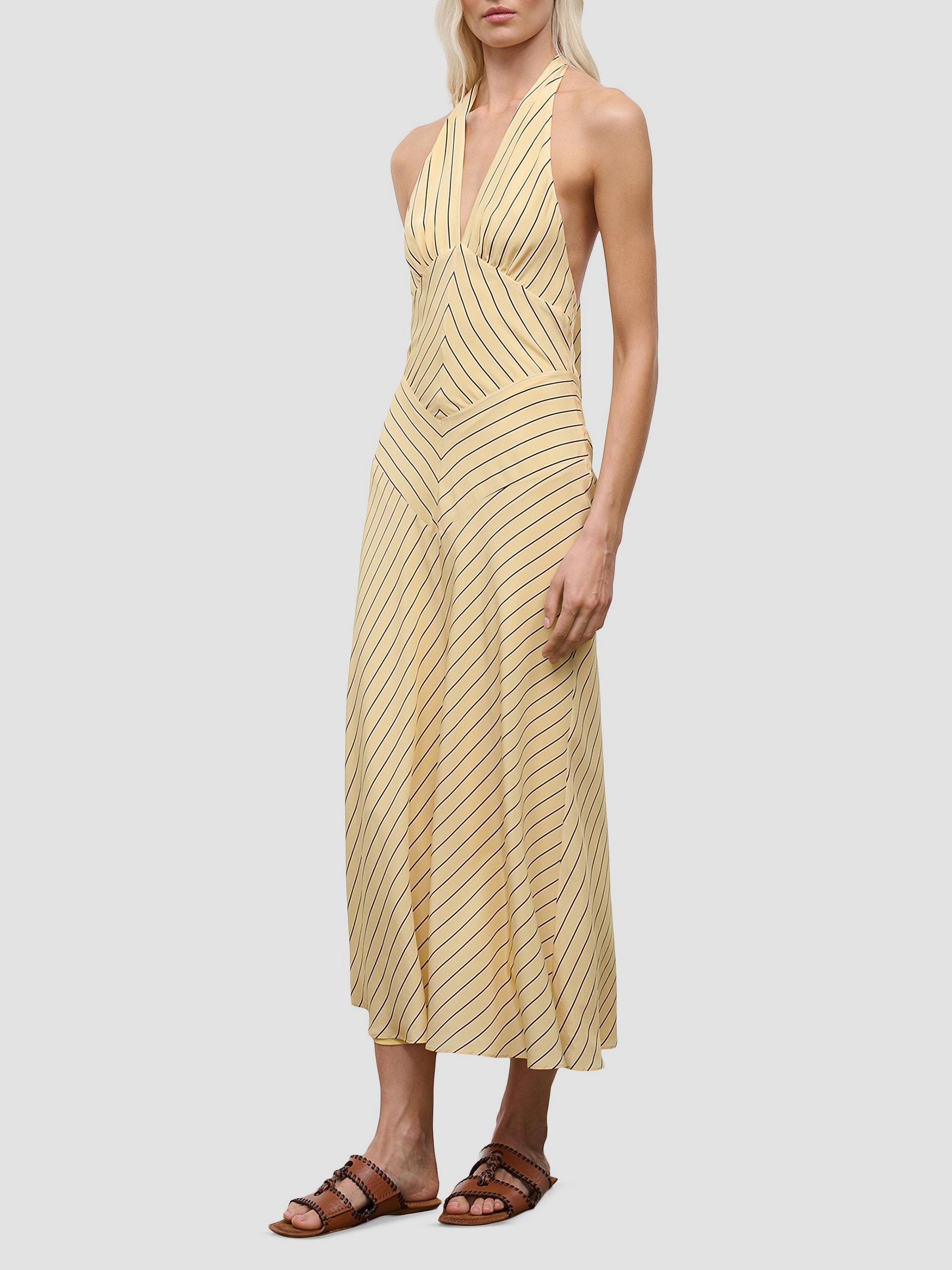 STAUD Louise Striped Silk Halter Midi Dress, Monday Str, Women's, 10